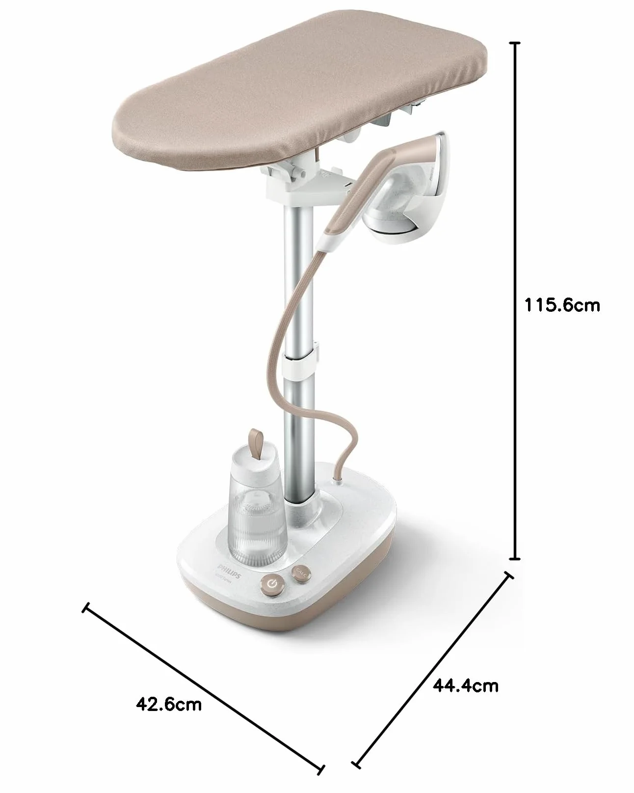 Philips Solution de repassage All-in-One Série 6000 - Défroisseur vapeur 6 bars, planche multi-angle, Optimal Temp, réservoir 1.1L amovible, Élimine jusqu'à 99,9%* des bactéries, Beige (AIS6010/10)