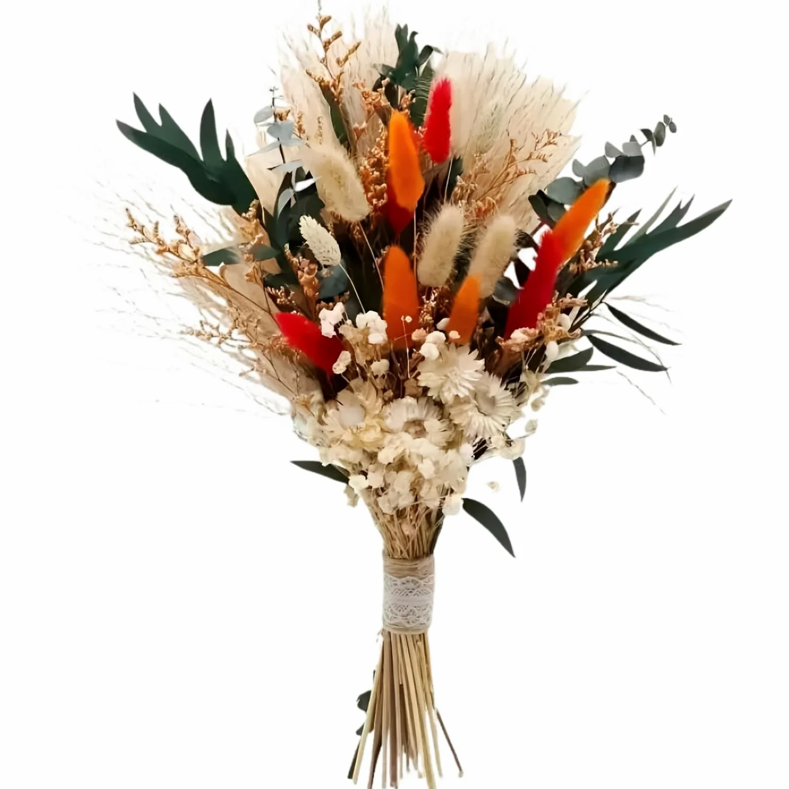 Bouquet de Fleurs séchées Orange, Lot de 50 tiges, Queue de Lapin et Herbes de Pampas, Composition Florale séchée à l’air Naturel pour déco Maison, Mariage, fête, Style Campagne, 43 x 28 cm