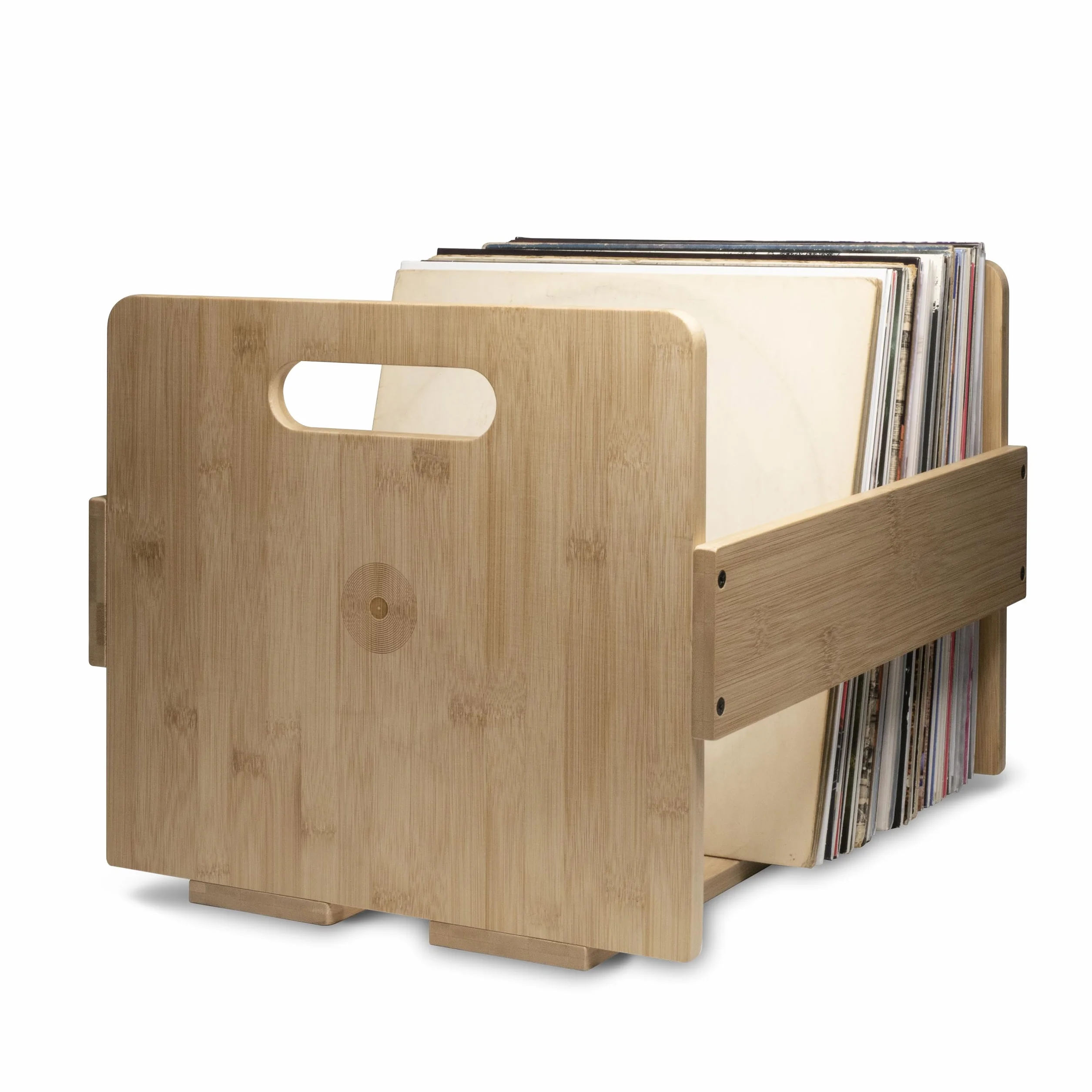 SPINCARE Caisse rangement vinyle | Caisse vinyle et boîte d'affichage en bambou Premium pour disques vinyles 33 tours et albums | Contient jusqu'à 80 LPs | Pour disques simples, doubles et coffrets