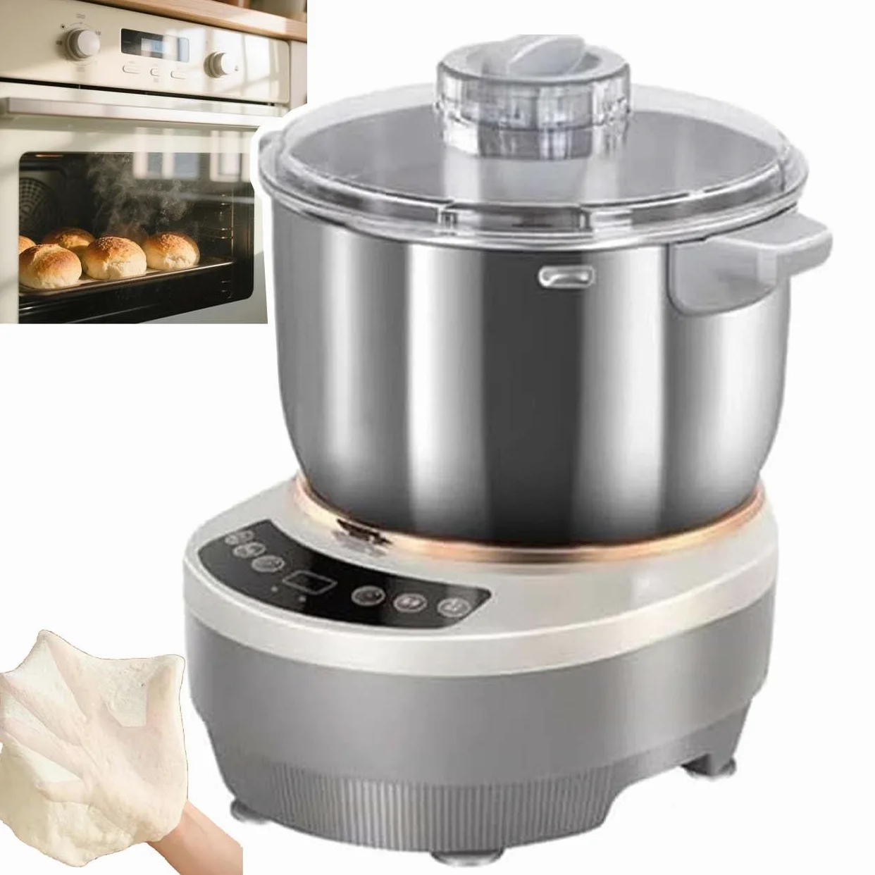Pétrin électrique professionnel 5L/7L, bol en acier inoxydable 304, moteur 200W, contrôle intelligent pétrissage et fermentation, idéal pour pain, pizza, pâte fraîche maison(7L)