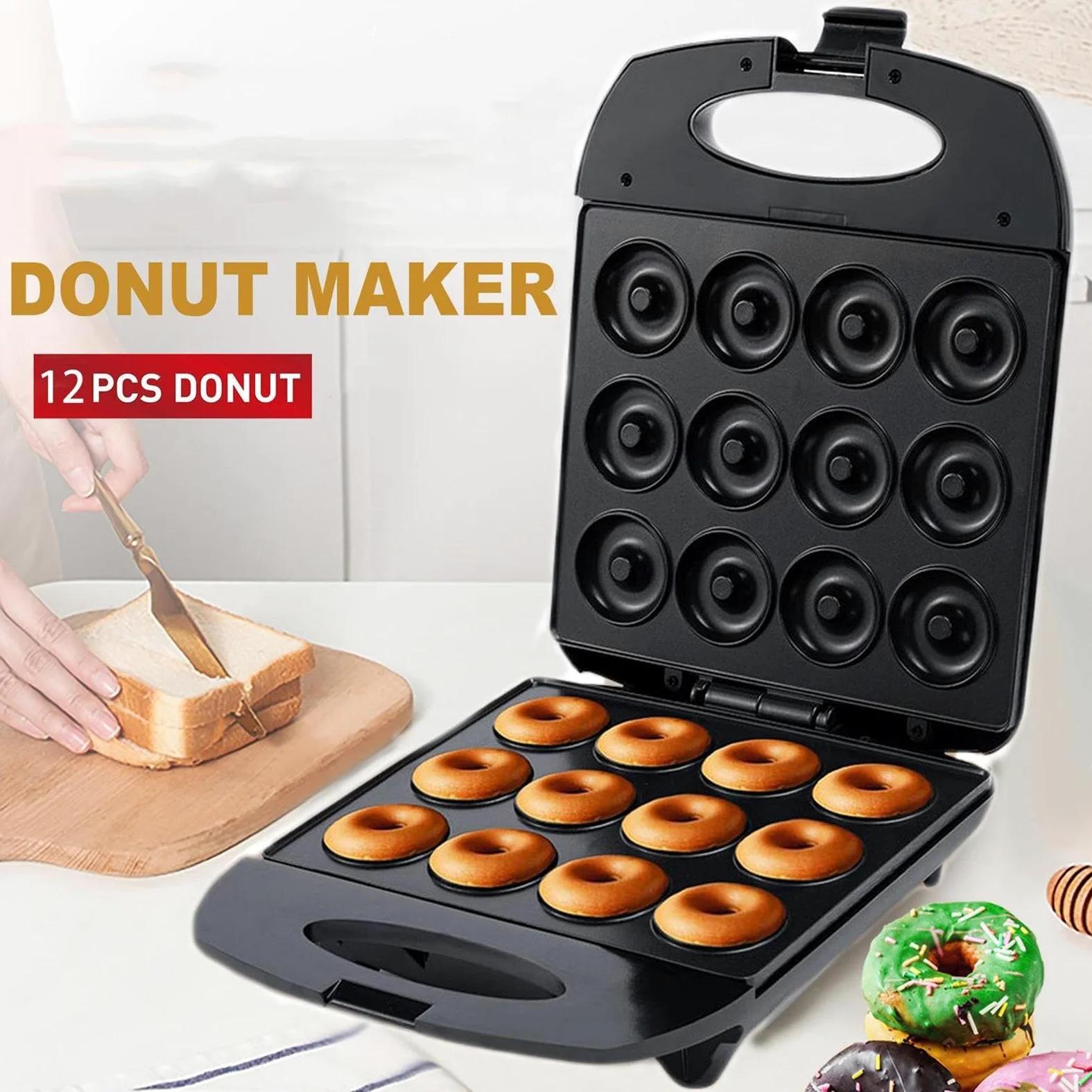Donut Maker Machine pour la maison, Donut Making Machine | Petit outil de cuisson de machines à beignets électriques avec 12 trous - Pouser de cuisson du petit-déjeuner, plateau de boulanger à gâteau