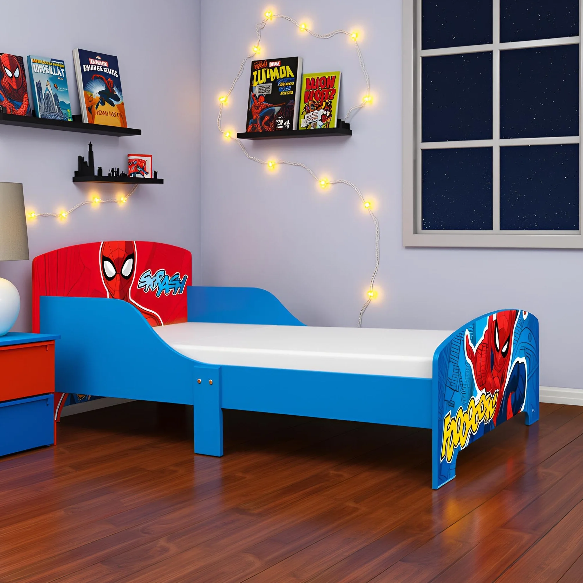 ARDITEX - Lit Enfant en Bois Marvel Spiderman - 77x143x60cm - Couleur Bleu et Rouge - Convient aux Matelas Standards 70x140cm - Montage Facile