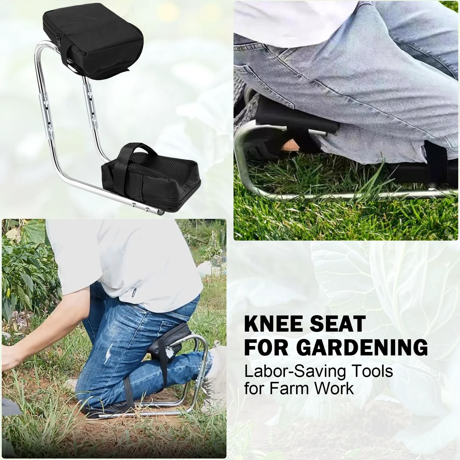 Tabouret de jardin réglable, siège genoux, ergonomique, pour jardinage, travaux de réparation, pêche