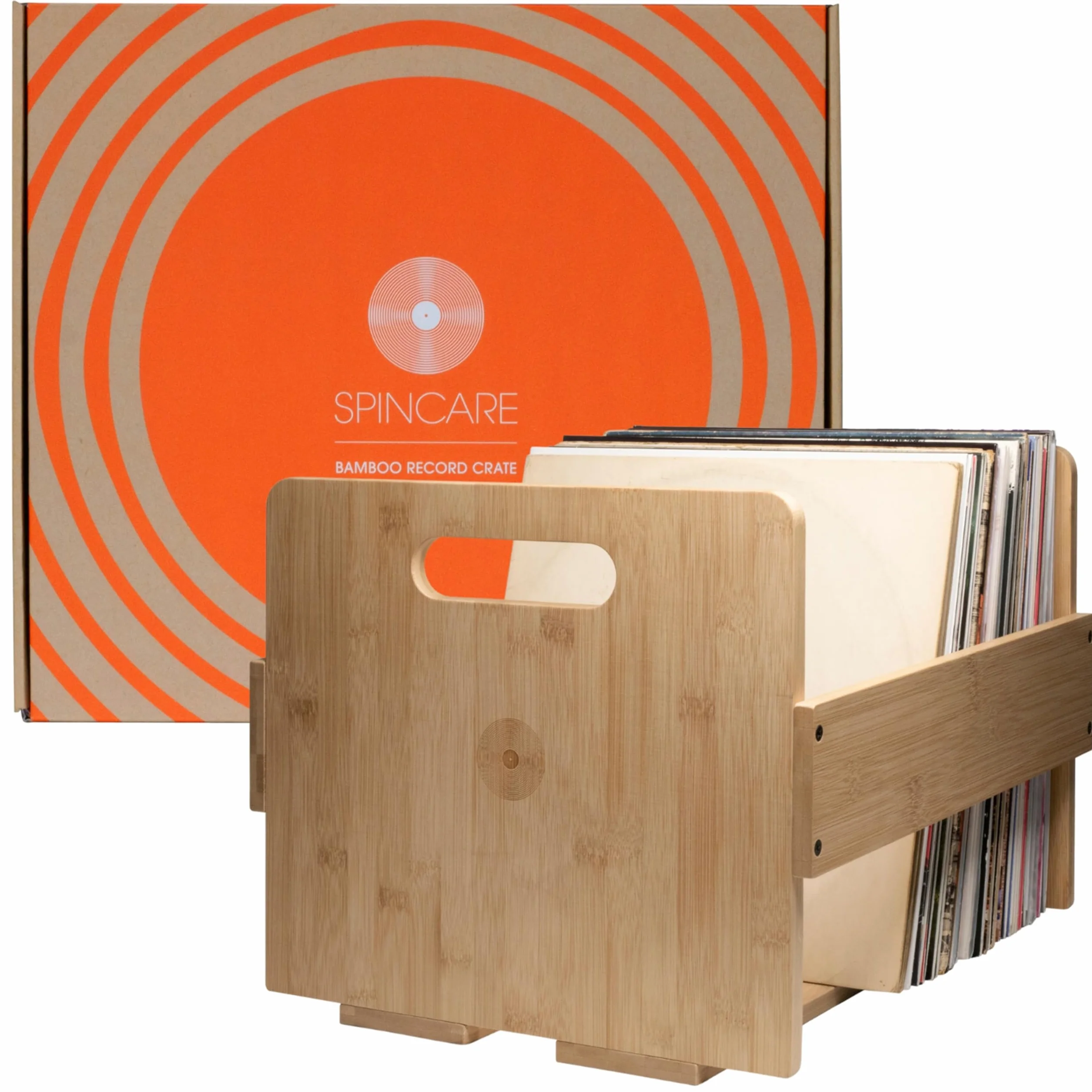 SPINCARE Caisse rangement vinyle | Caisse vinyle et boîte d'affichage en bambou Premium pour disques vinyles 33 tours et albums | Contient jusqu'à 80 LPs | Pour disques simples, doubles et coffrets