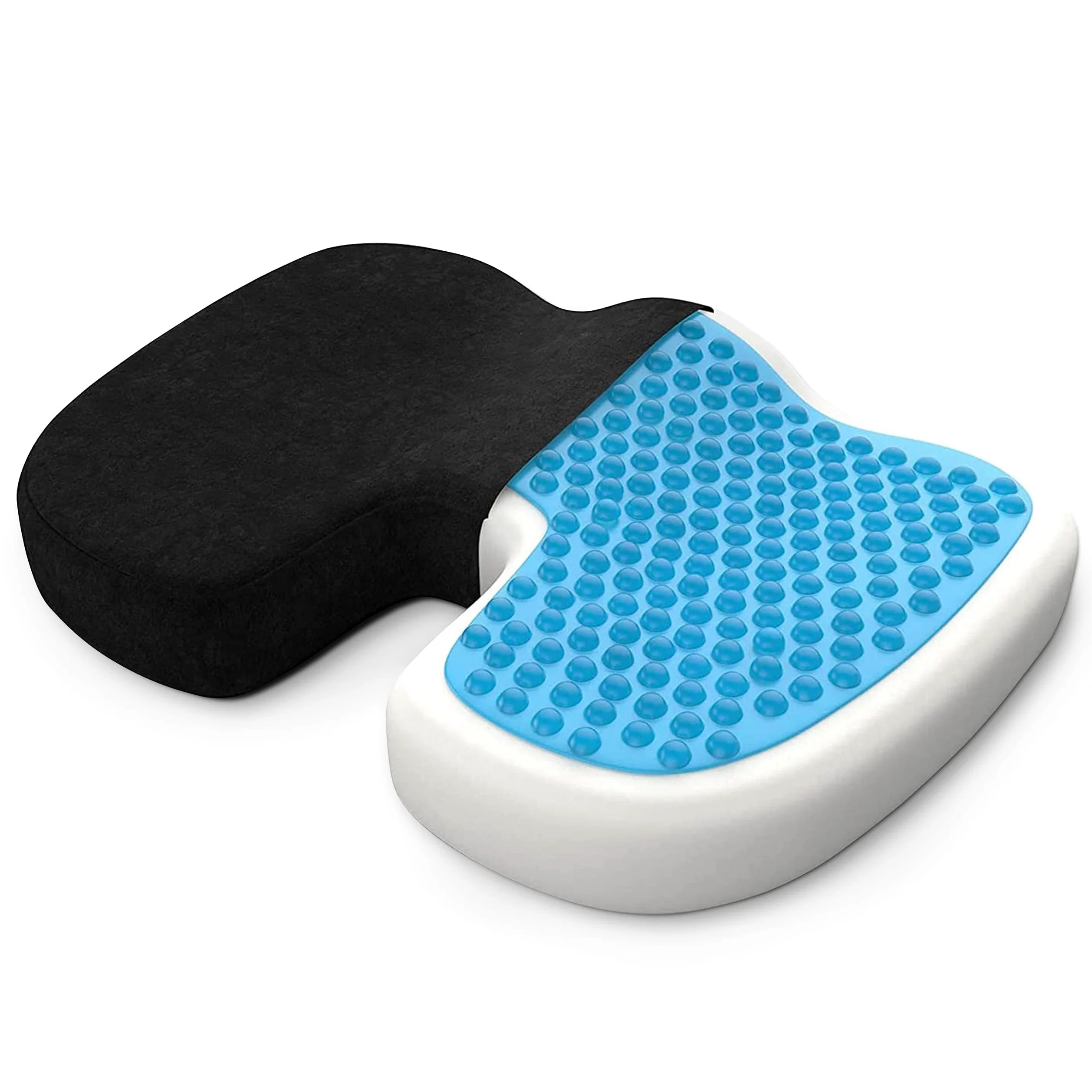 Coussin Ergonomique Assise et Coccyx en Mémoire de Forme - Coussin Orthopédique pour Chaise Bureau, Fauteuil et Voiture Conducteur - Soulage Sciatique et Lombaire - Coussin de Chaise – Noir, Standard