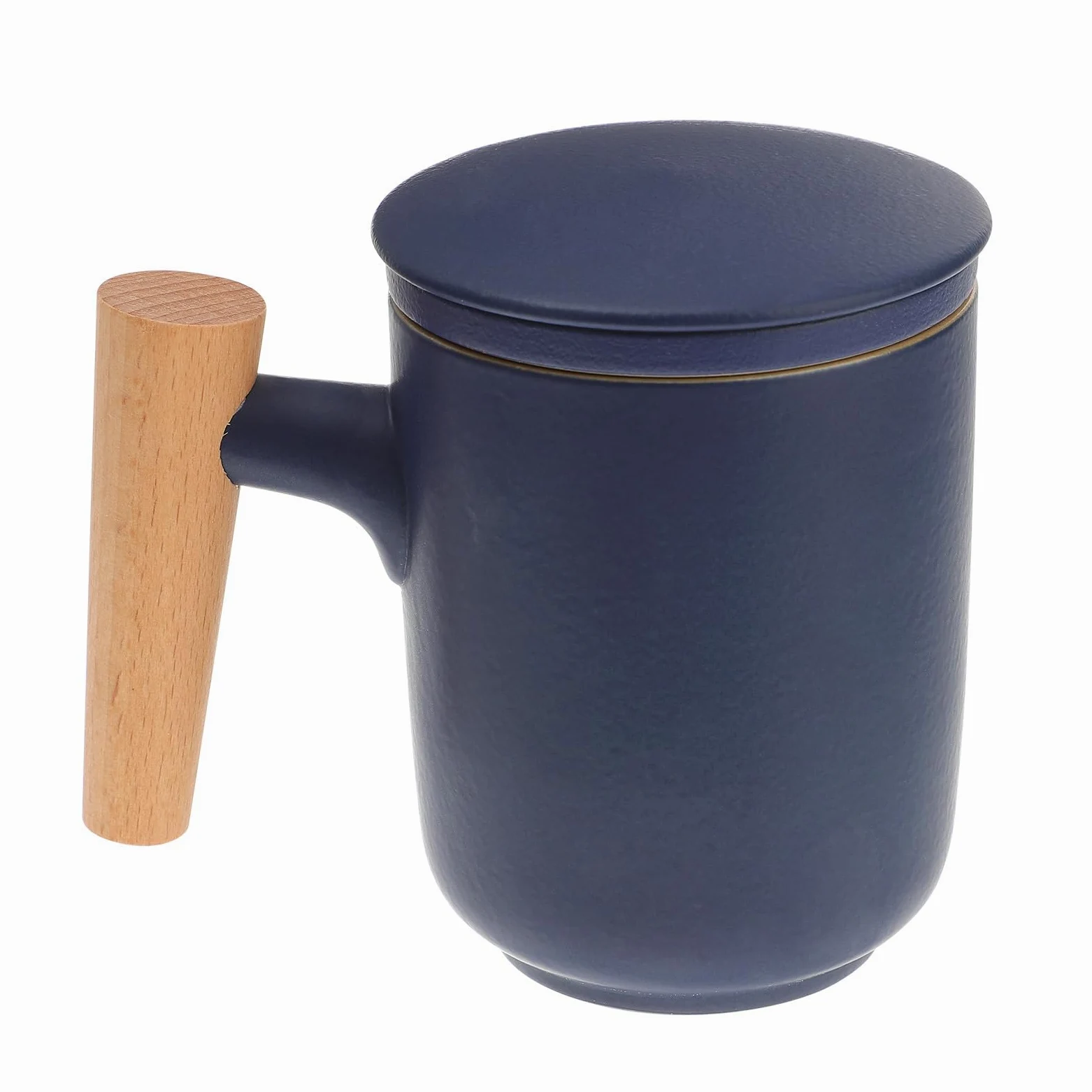 Toyvian Tasse à Thé Étanche en Céramique Noire Infuseur et Couvercle, Poignée en Bois Délicate Travail Voyages