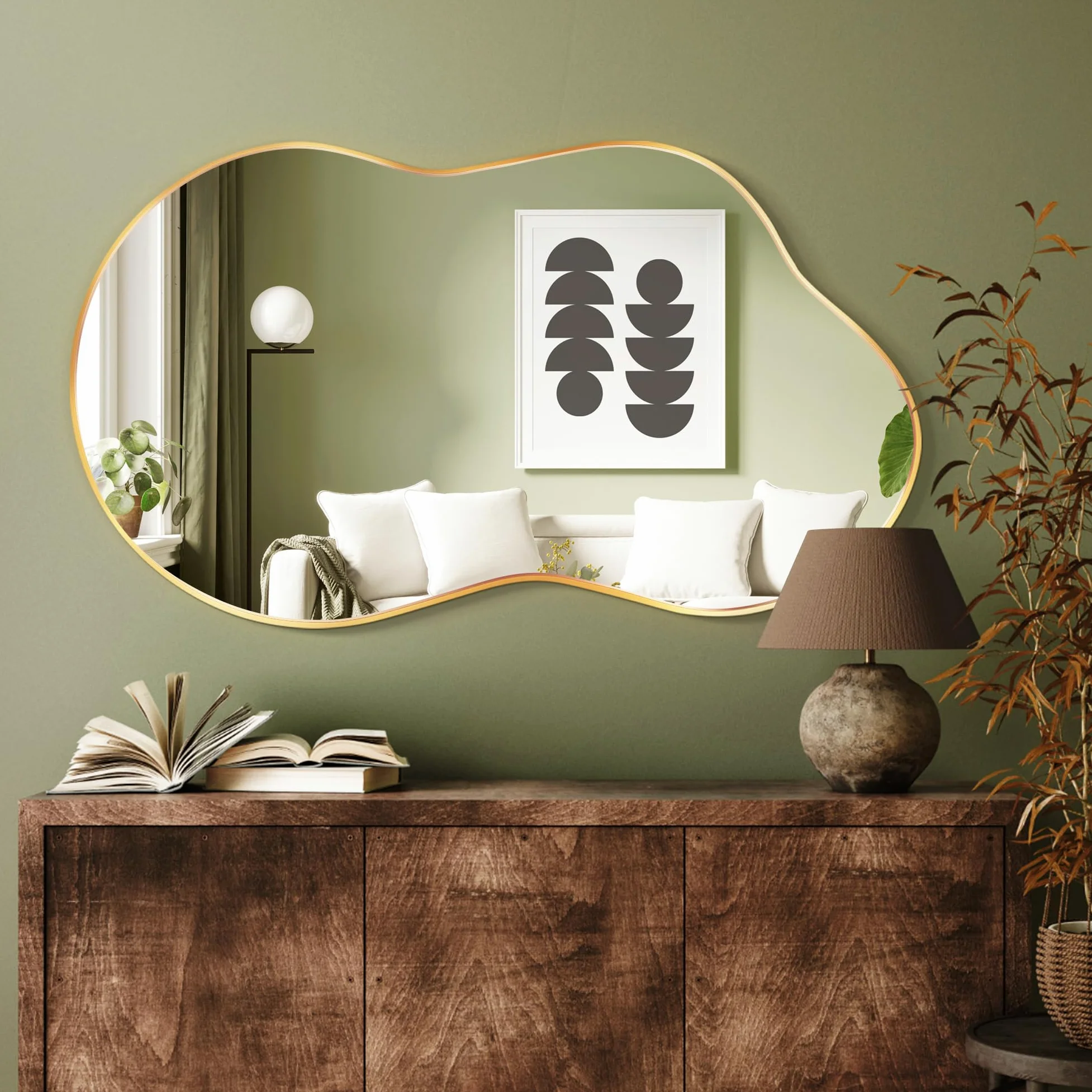 Miroir Mural Irrégulier, Miroir Décoratif Asymétrique avec Cadre en Alliage d’Aluminium Qualité Aviation pour Salle de Bain, Chambre, Salon, Entrée