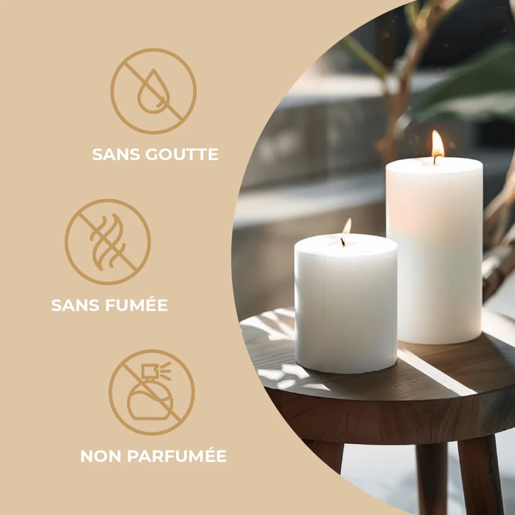 Horeca Candles - Bougies Piliers - Ivoire - Ø 6 x 12 cm - Lot de 18 Bougies Décoratives pour la Maison - Longue Durée 40 Heures - Cire Non Parfumées - Sans goutte - Sans fumée - Qualité RAL