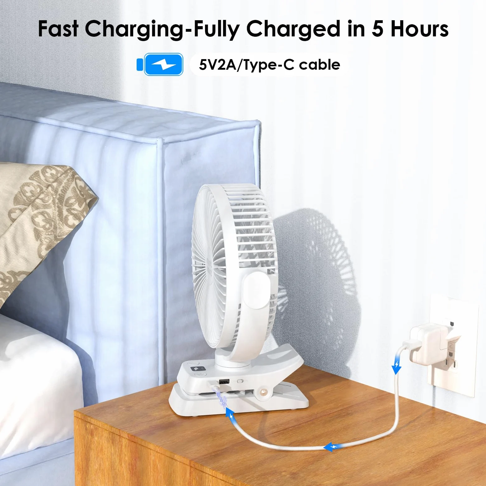 Minthouz Ventilateur à clip 12 000 mAh, 20 cm, ventilateur de table USB de 8", 5 niveaux, 29 heures d'autonomie, télécommande et affichage LED, ventilateur portable pour bureau, poussette et camping