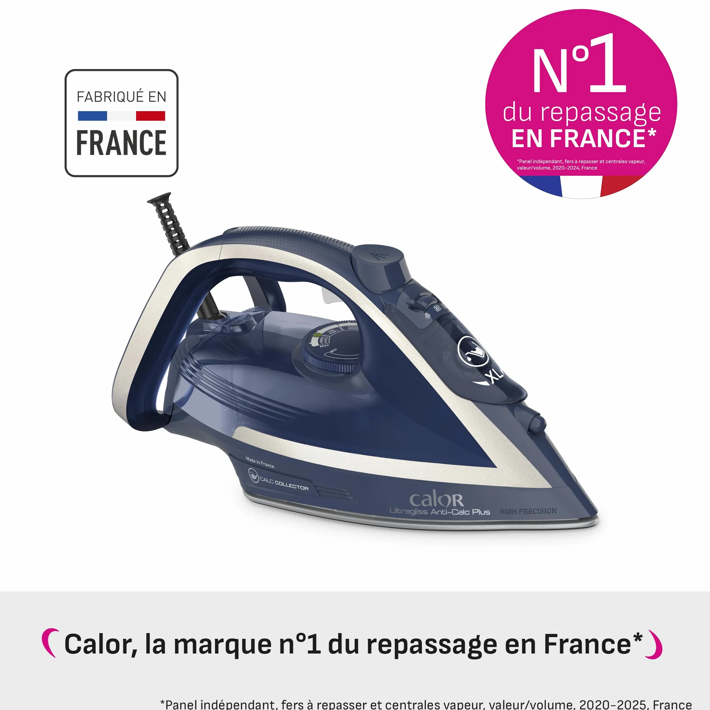 Calor Fer à repasser vapeur, 2800 W, Débit vapeur continu 50 g/min, Fonction pressing 250 g/min, Système anticalcaire, Mode éco, Ultragliss Anti-Calc Plus FV6830C0
