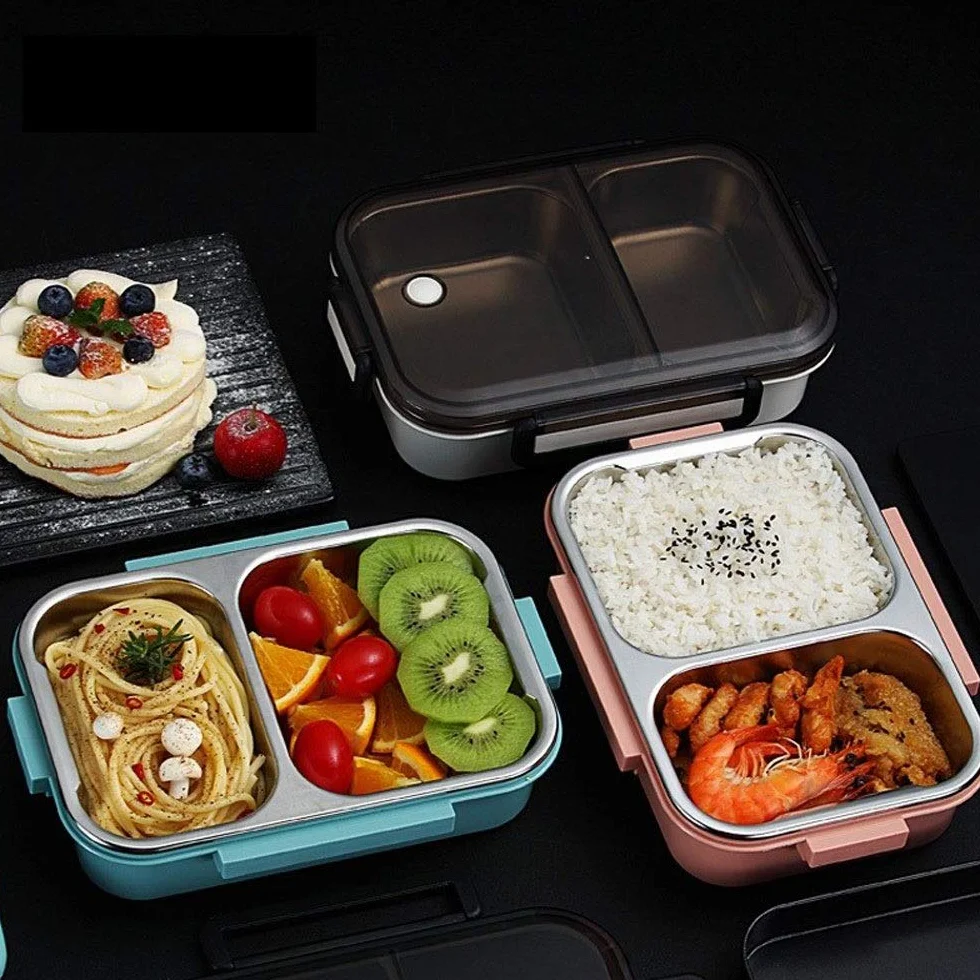 Boîte à bento japonaise avec compartiment, en acier inoxydable 304, récipient alimentaire scolaire étanche(Pink)
