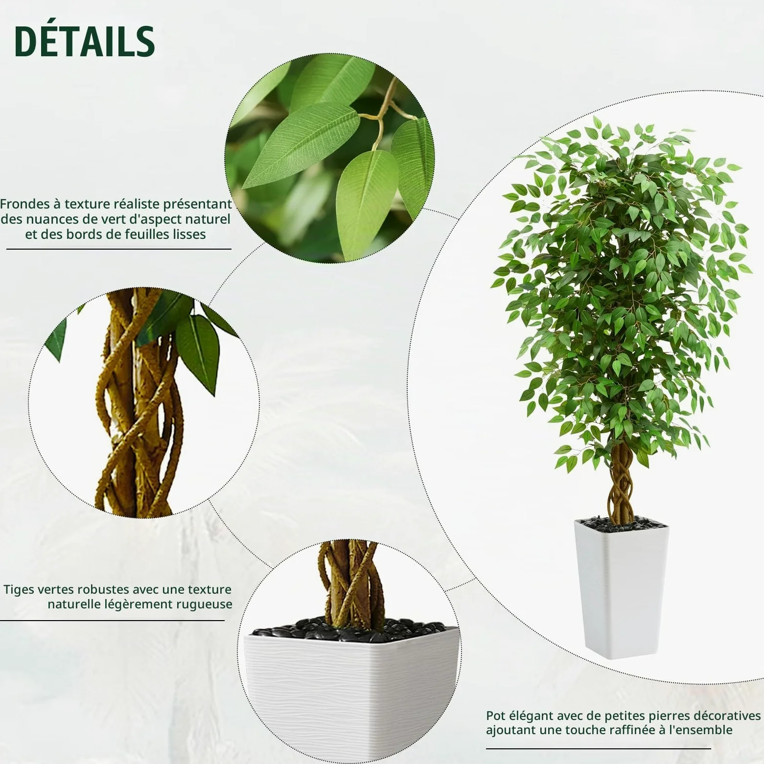 150cm Plantes Artificielles Ficus - Grande Arbre Artificiel, avec Troncs Incurvés Naturels, Fausse Plante pour Une Utilisation Intérieure et Extérieure, Bureaux, Salons ou Décoration de La Maison.