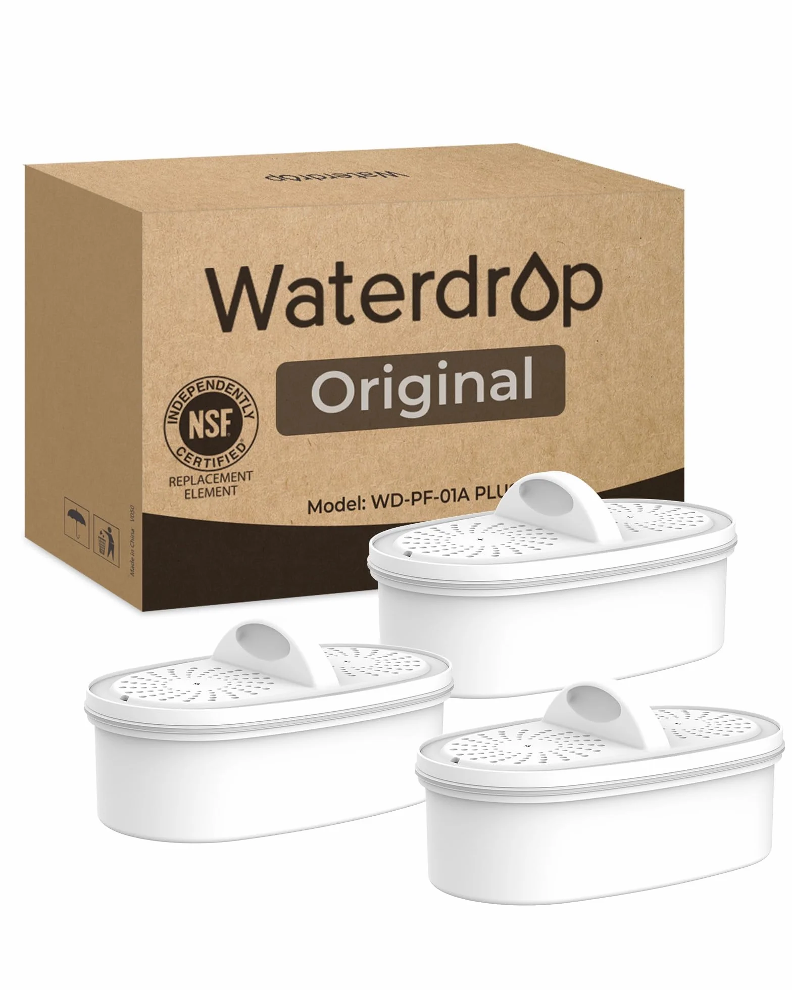 Waterdrop WD-PF-01A Plus Filtres de Remplacement Certifiés NSF Pour Tous les Systèmes de Filtration Waterdrop Jug, Durent Jusqu'à 3 Mois ou 757 Litres (Paquet de 3)