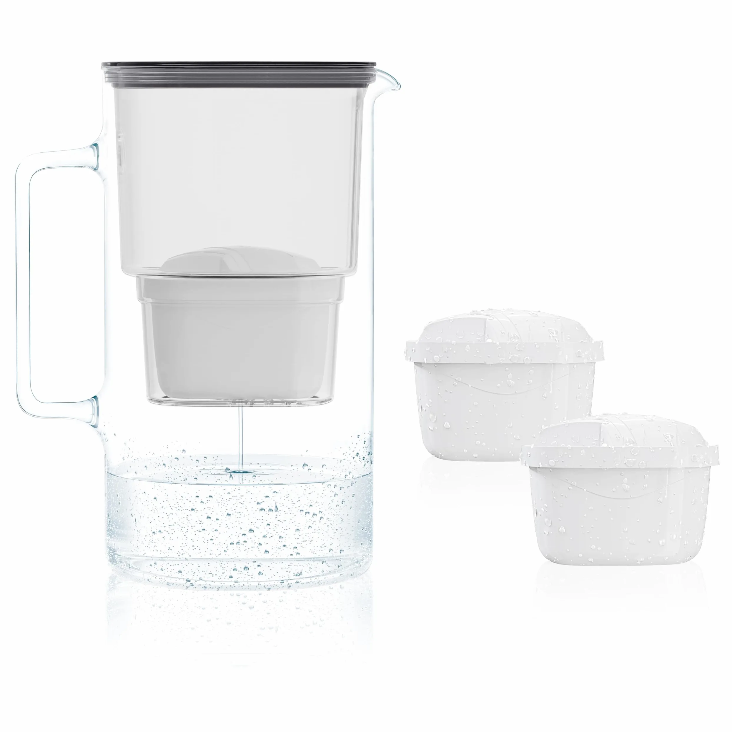 Wessper Carafe Filtrante en Verre 3L avec deux Filtres Eau, Compatibles avec Brita Maxtra, Brita Maxtra Plus, Kit Carafe avec 2 Cartouche Filtrante - Noir
