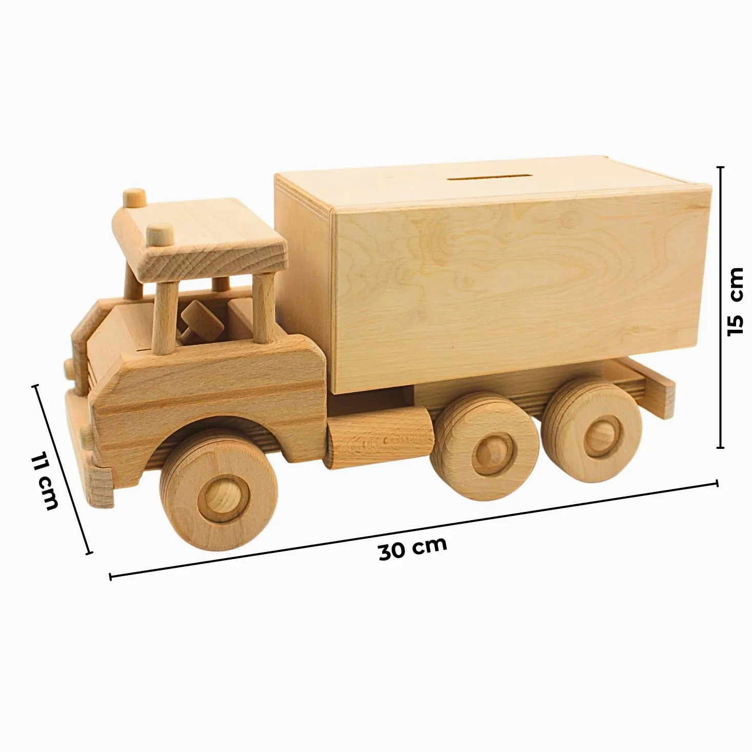 Dekohelden24 Tirelire en Bois Mobile Durable – Tirelire en Tant Que Camion XXL – Camion – Tirelire pour Enfants Camion – Grande Tirelire en Bois – Camion, L/l/H 30 x 11 x 15 cm.