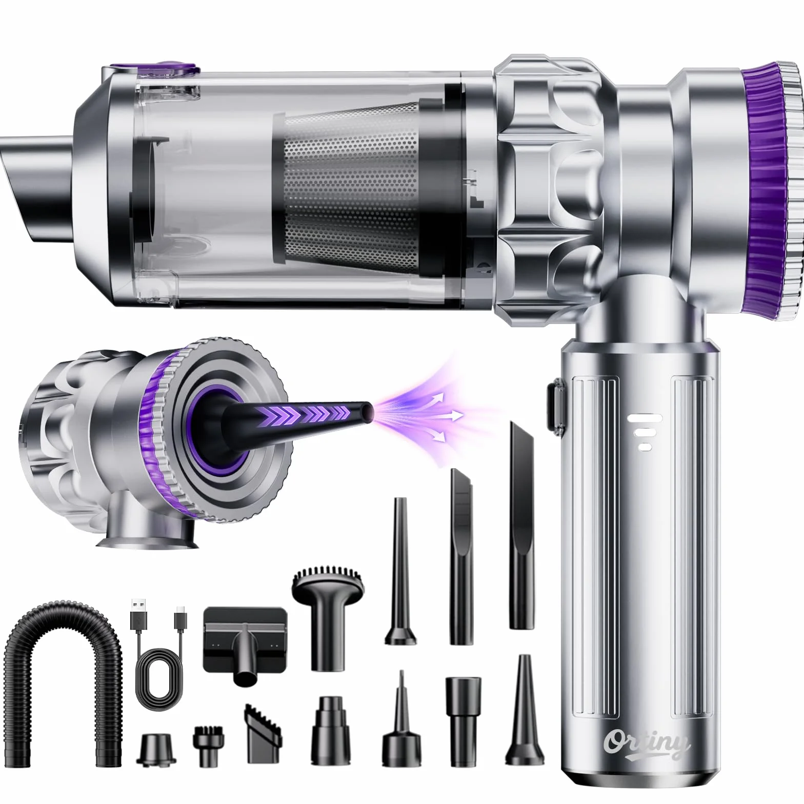 Aspirateur Voiture Sans Fil, 28000Pa Aspirateur a Main, 4-in-1 Aspirateur Voiture Puissant Sans Fil avec Moteur Brushless, 3 Niveaux d'aspiration pour Voiture Cuisine Maison des Poils d'animaux