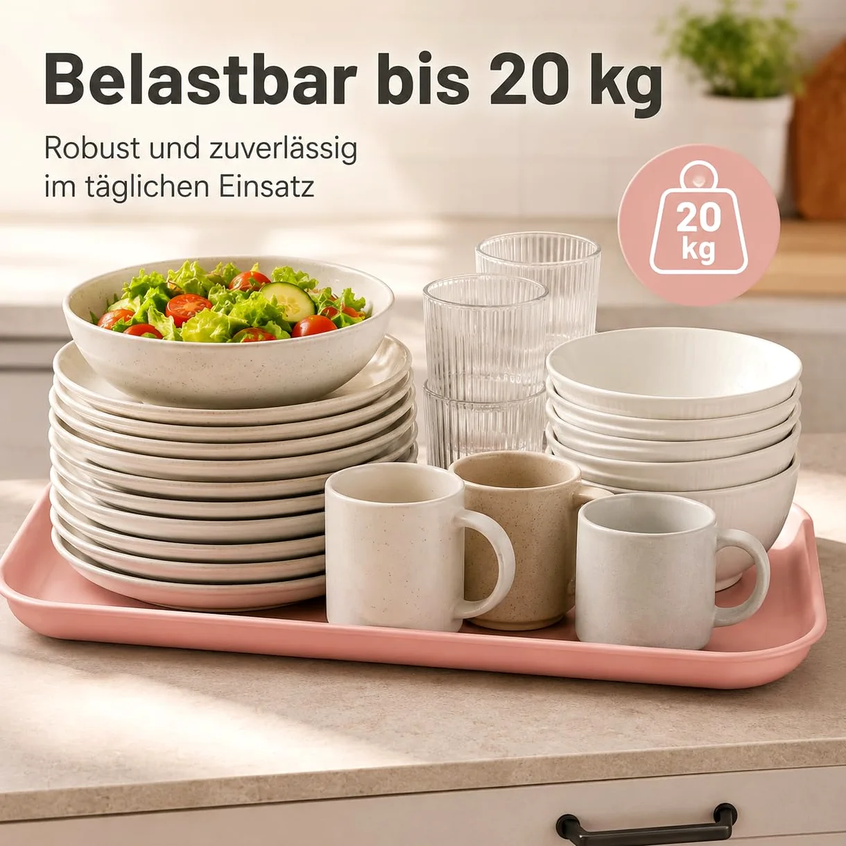 Lot de 24 plateaux de service jusqu'à 20 kg - Résistants aux températures - Passe au micro-ondes - Bord surélevé - Rectangulaire - Passe au lave-vaisselle - Pour cuisine, cantine, café (rose)