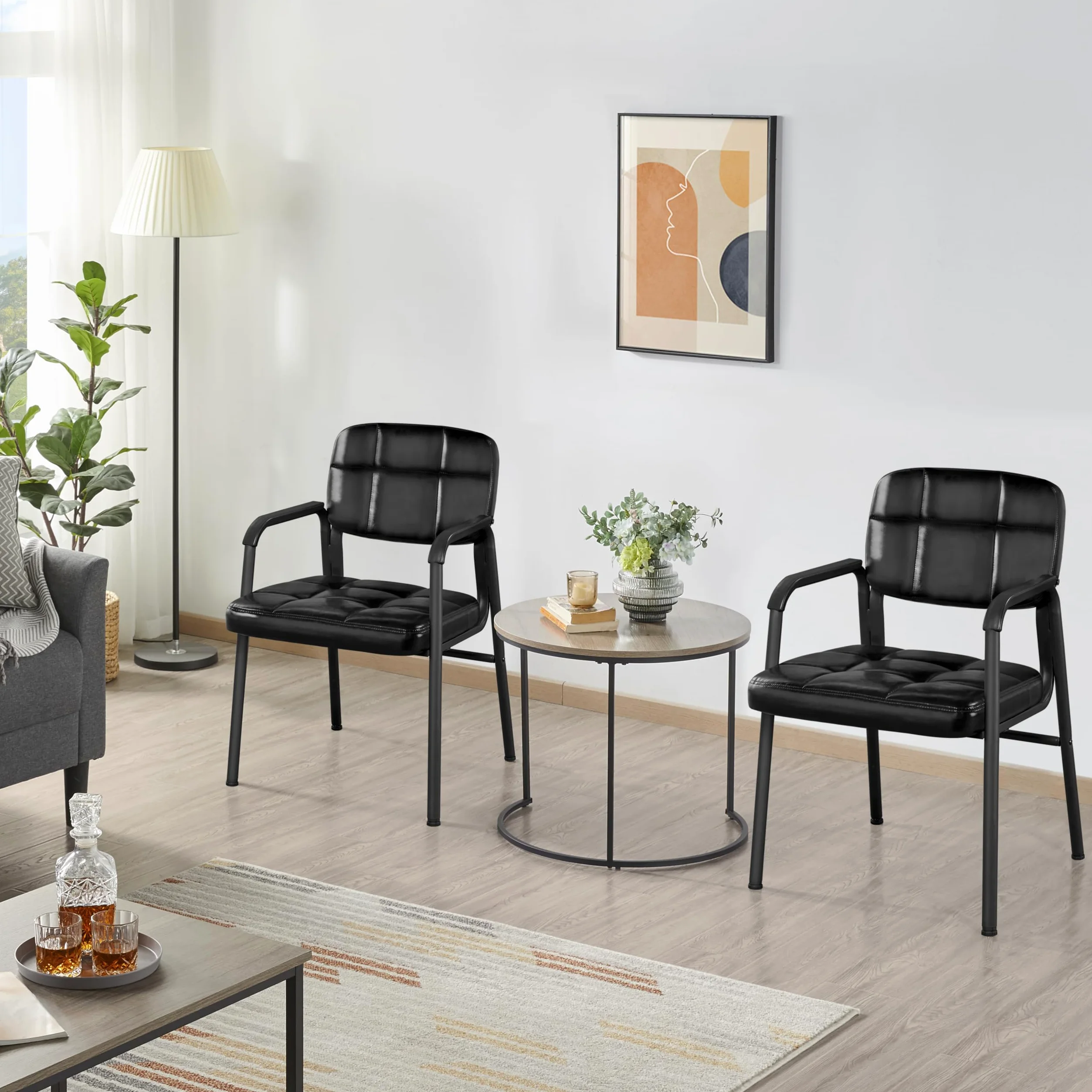 Yaheetech Chaises de Visiteur Fauteuil Salon Fauteuil d'accueil Visiteur Siège Rembourré en Smilicuir pour Bureau/Salle d'Attente/Cuisine Noir Lot de 2