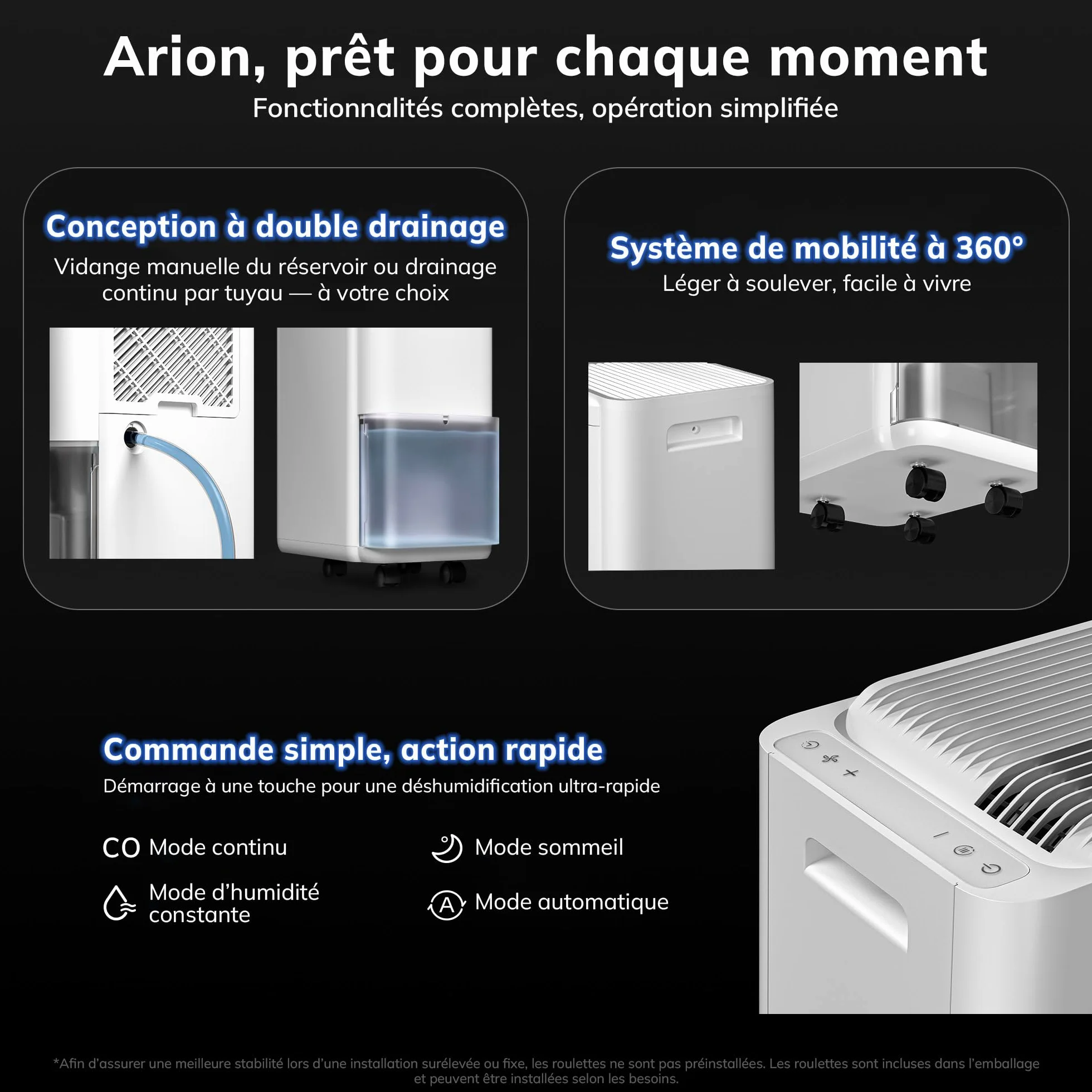 AEOCKY Déshumidificateur 25L/d, applicable à 200 m³ (50 m²), déshumidificateur à compresseur intelligent avec tuyau de vidange, pour sécher les vêtements, chambre, salle de bain, sous-sol