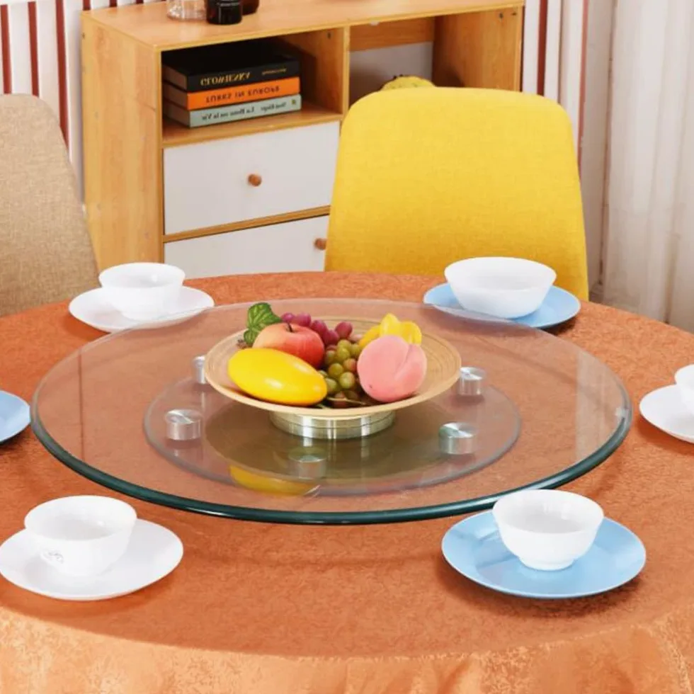 Plateau Tournant Transparent Grand, Plateau De Service Rotatif Robuste avec Roue Auxiliaire, Rond 60cm/70cm/80cm/85cm/90cm/100cm Plateau Rotatif en Verre Trempé (Size : 90cm/36in)