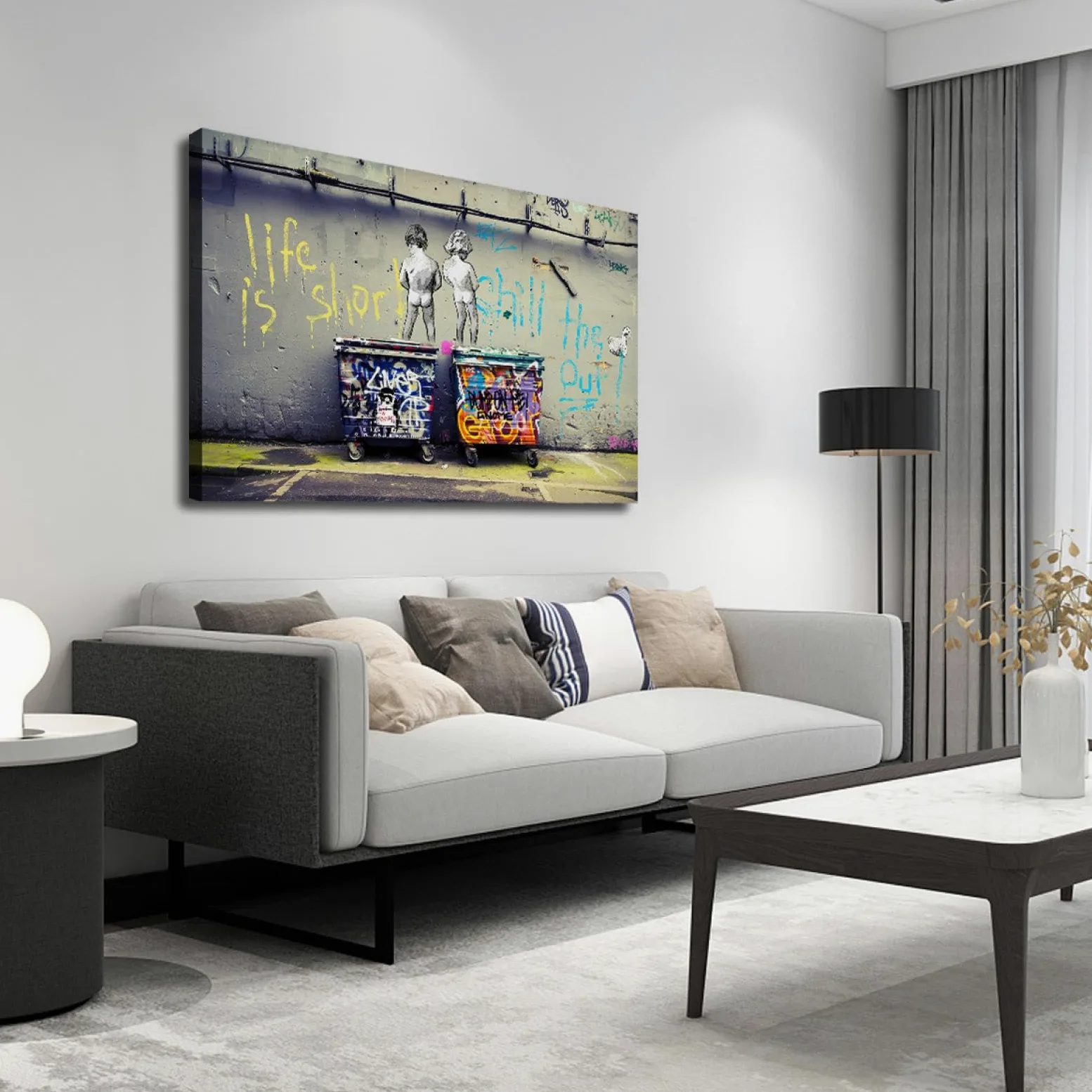 UIRINGART Street Graffiti Wall Art Naughty Boys Impression sur toile Affiches pour salon Café Bar Appartement Espaces modernes et urbains Décoration murale 35x55cm Cadre intérieur