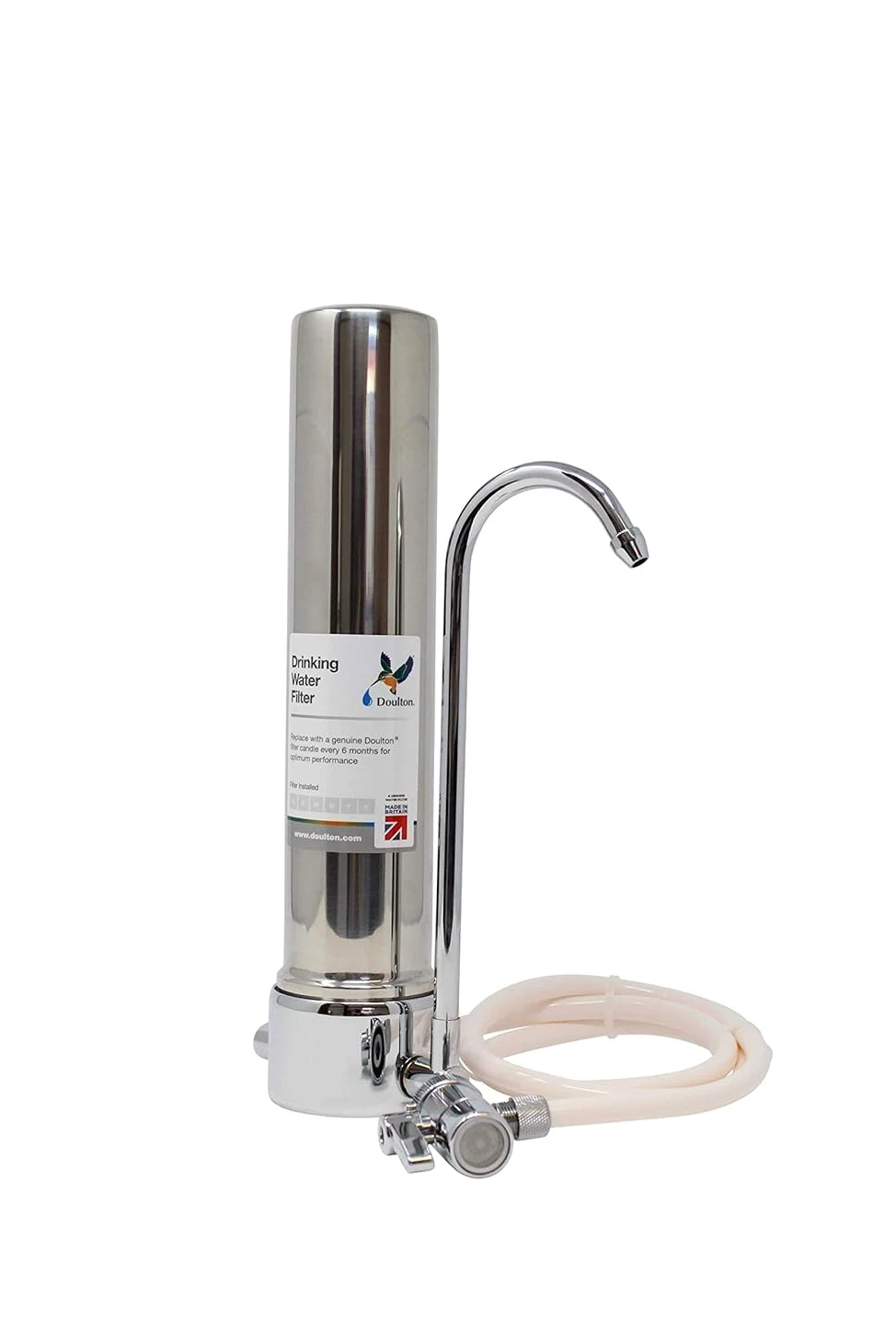 Doulton Système De Filtration D'eau Sur Plan De Travail 10" D-CS Avec Cartouche Biotect Ultra Ceramic | Finition chromée | Réduit les contaminants | Améliore le goût |Installation facile |Certifié NSF