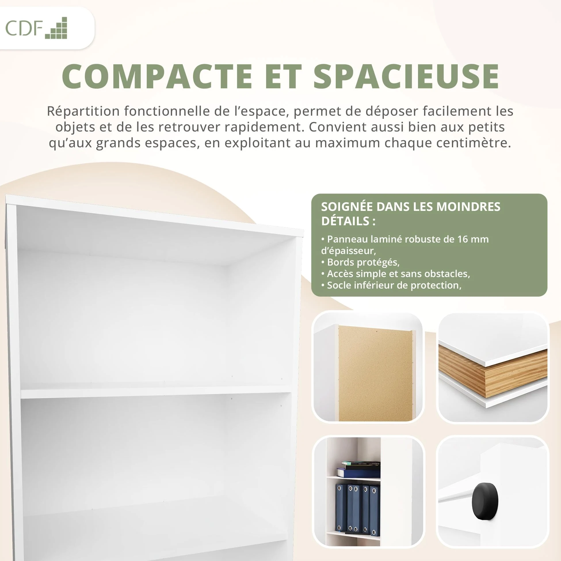 CDF Bibliothèque Ouverte Meuble à Case de Rangement avec Compartiments Colonne pour Bureau Salle à Manger Home Office Salon Livres Dossiers Décoration Chambre Modern Vertical - Blanc 60 cm