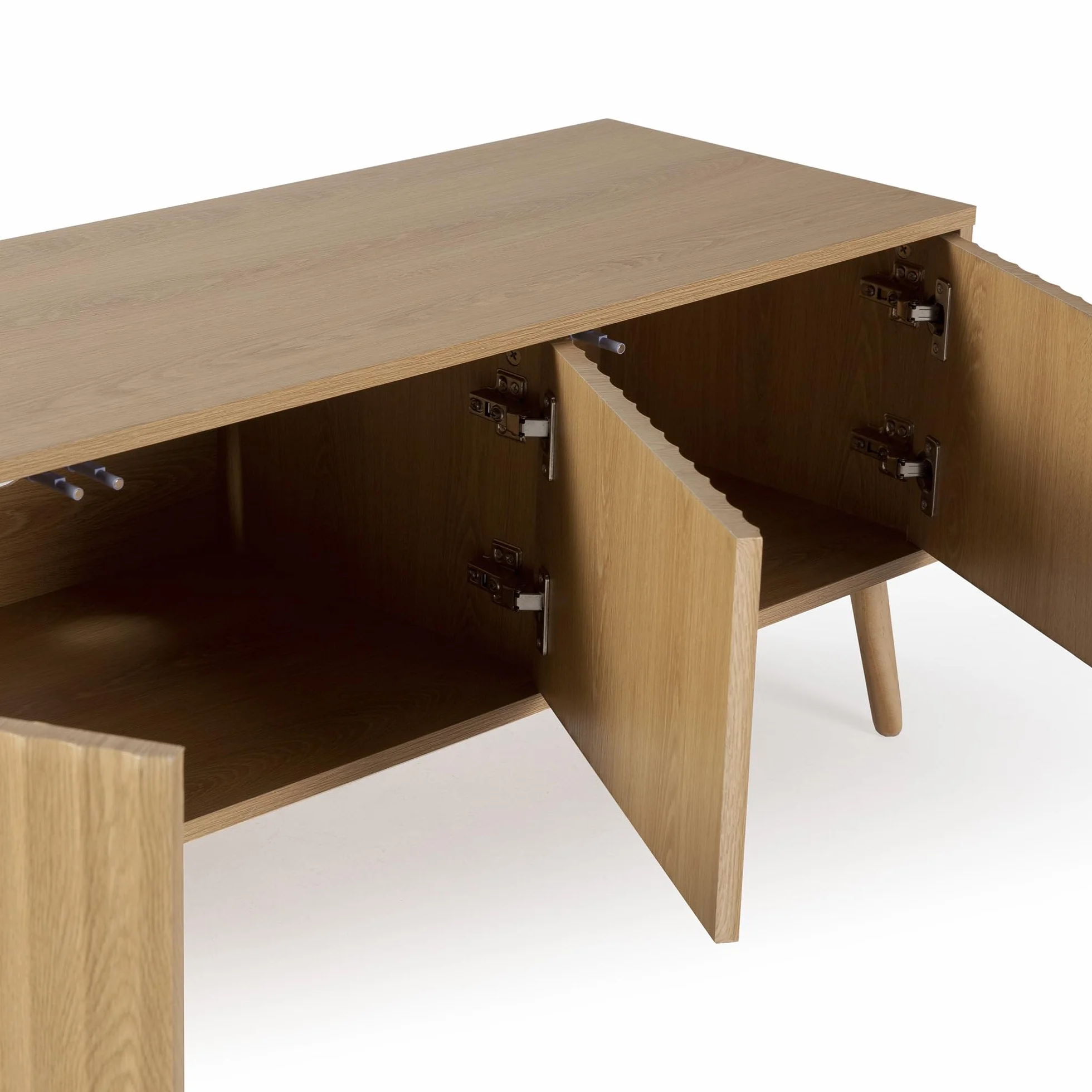 HOMN LIVING Meuble TV Lluvia 4 Portes Coloris chêne, 160 cm (Largeur) 40 cm (Profondeur) 45 cm (Hauteur)