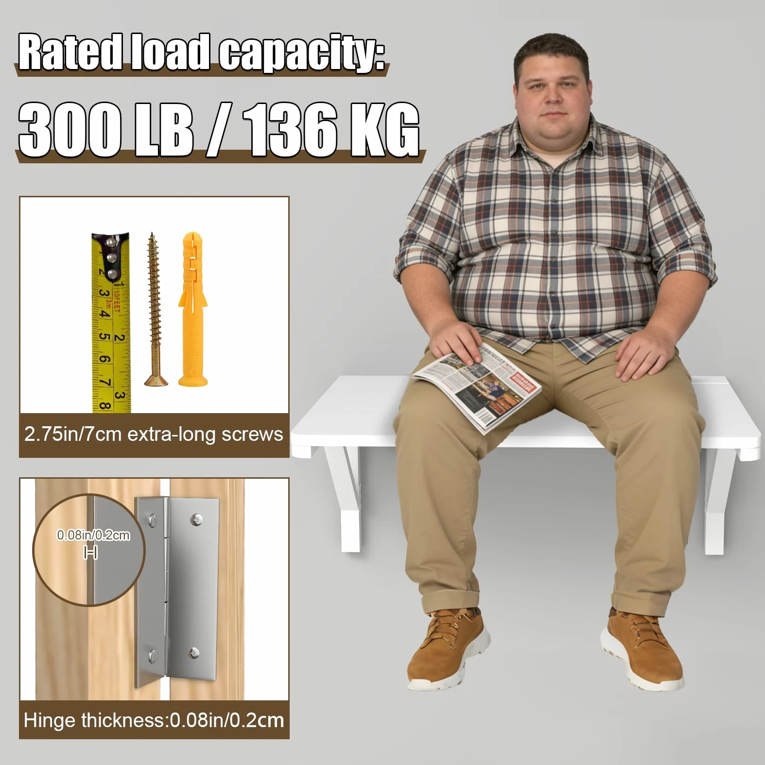 Table Pliante Murale, Petit Bureau Flottant Peu Encombrant, Bureau D'Ordinateur Pliant En Bois Massif, Table Murale à Abattant pour Salle à Manger, éTude, Cuisine, DîNer, Blanchisserie, Bar, Etc