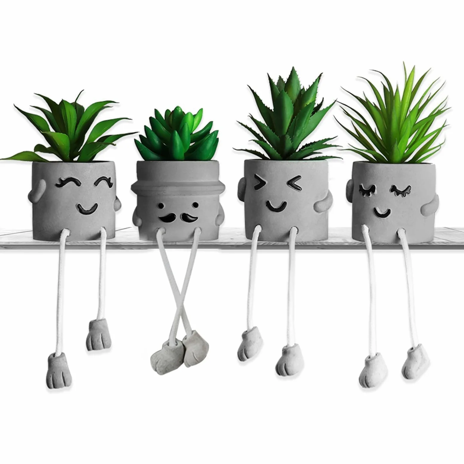 MAKHOT Lot de 4 Plantes succulentes artificielles créatives avec Pot de Ciment, Petites Plantes Grasses artificielles pour décoration de Salle de Bain, Mini Plantes succulentes Mignonnes à Suspendre