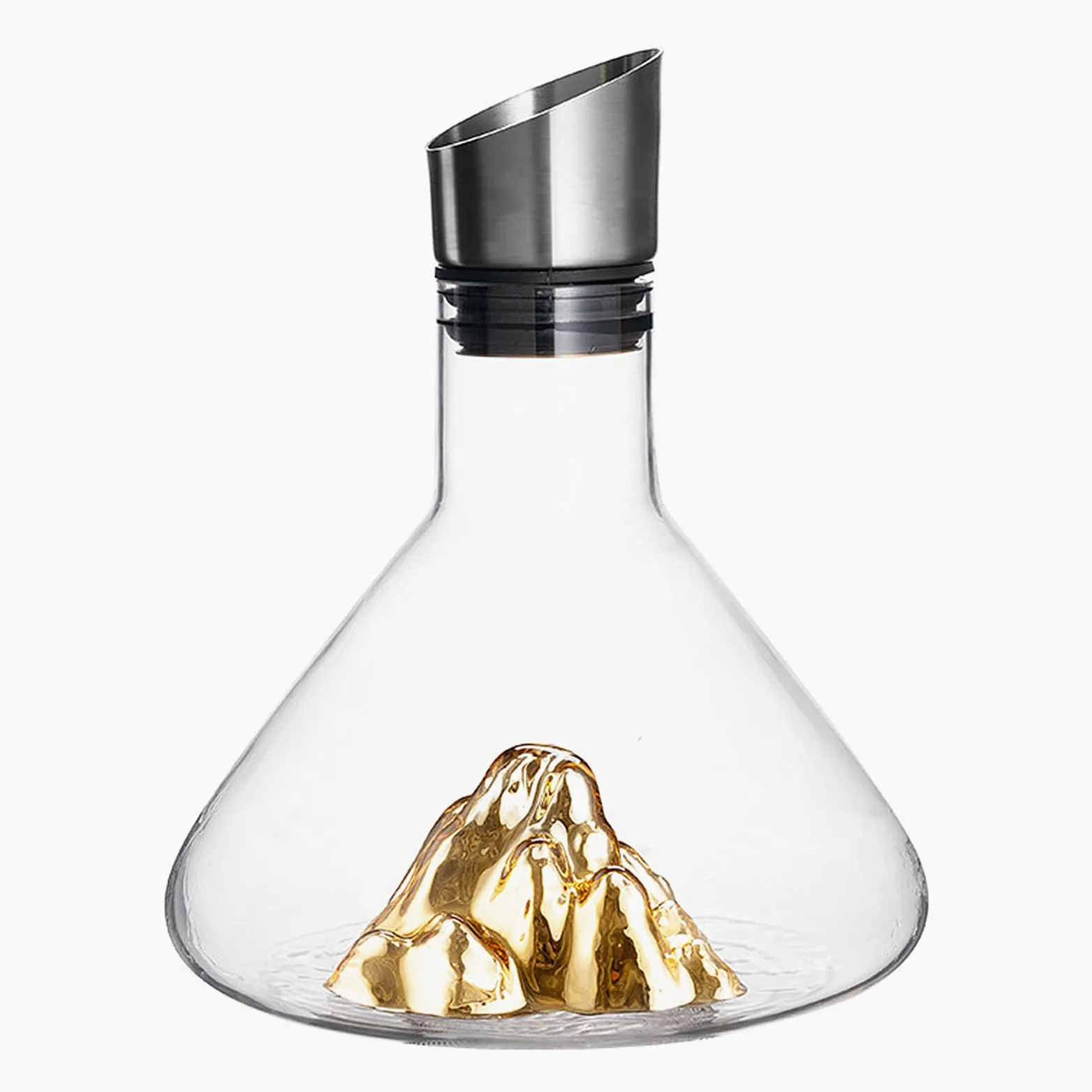Kit de décanteur de vin avec filtre aérateur, décanteur de vin rouge 1,5 l, sans plomb, accessoires de vin soufflé à la main, aérateur de vin transparent Iceberg Design (doré)