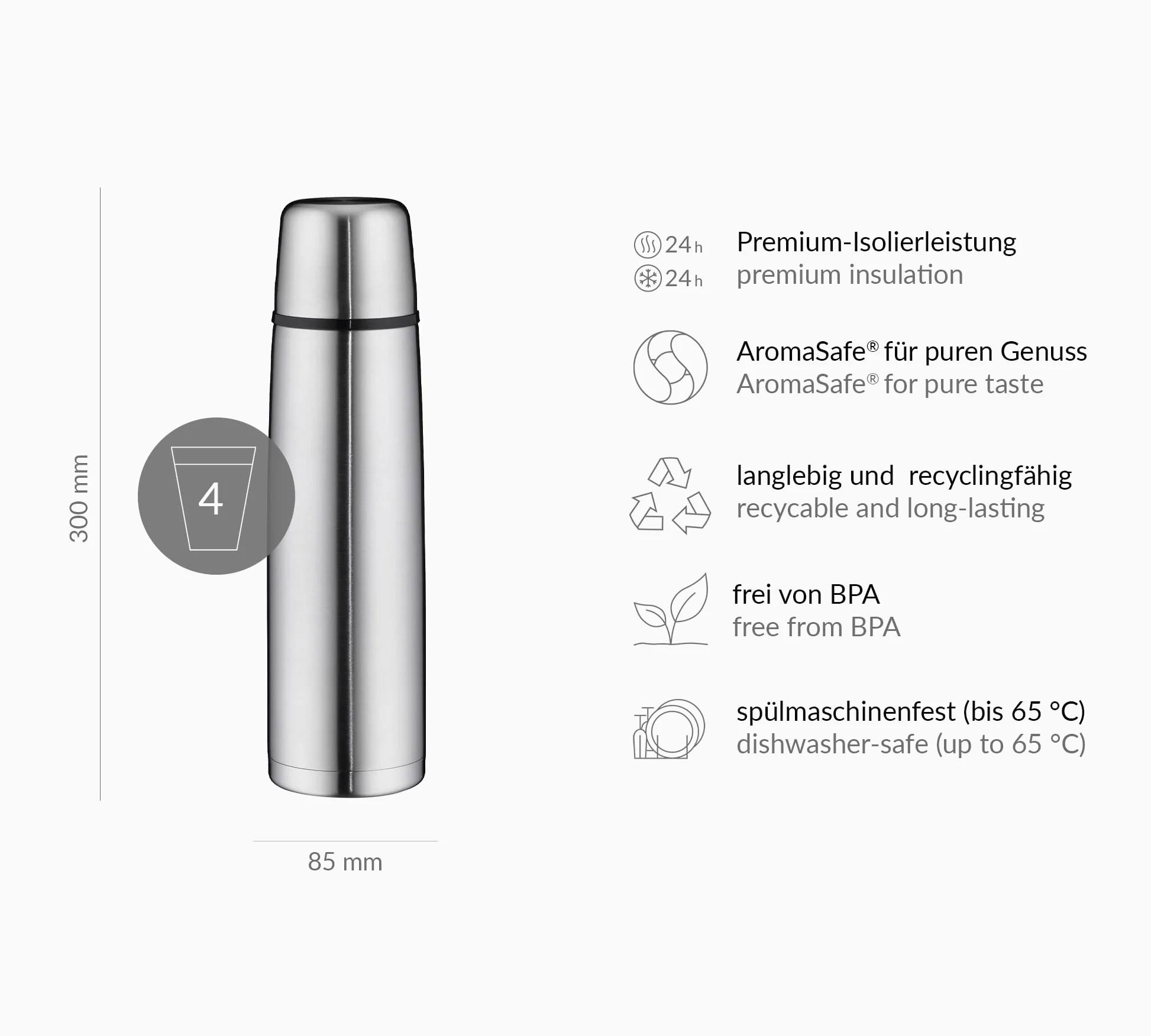 alfi isoTherm Perfect Bouteille isotherme Inox Fermeture vis 1 L