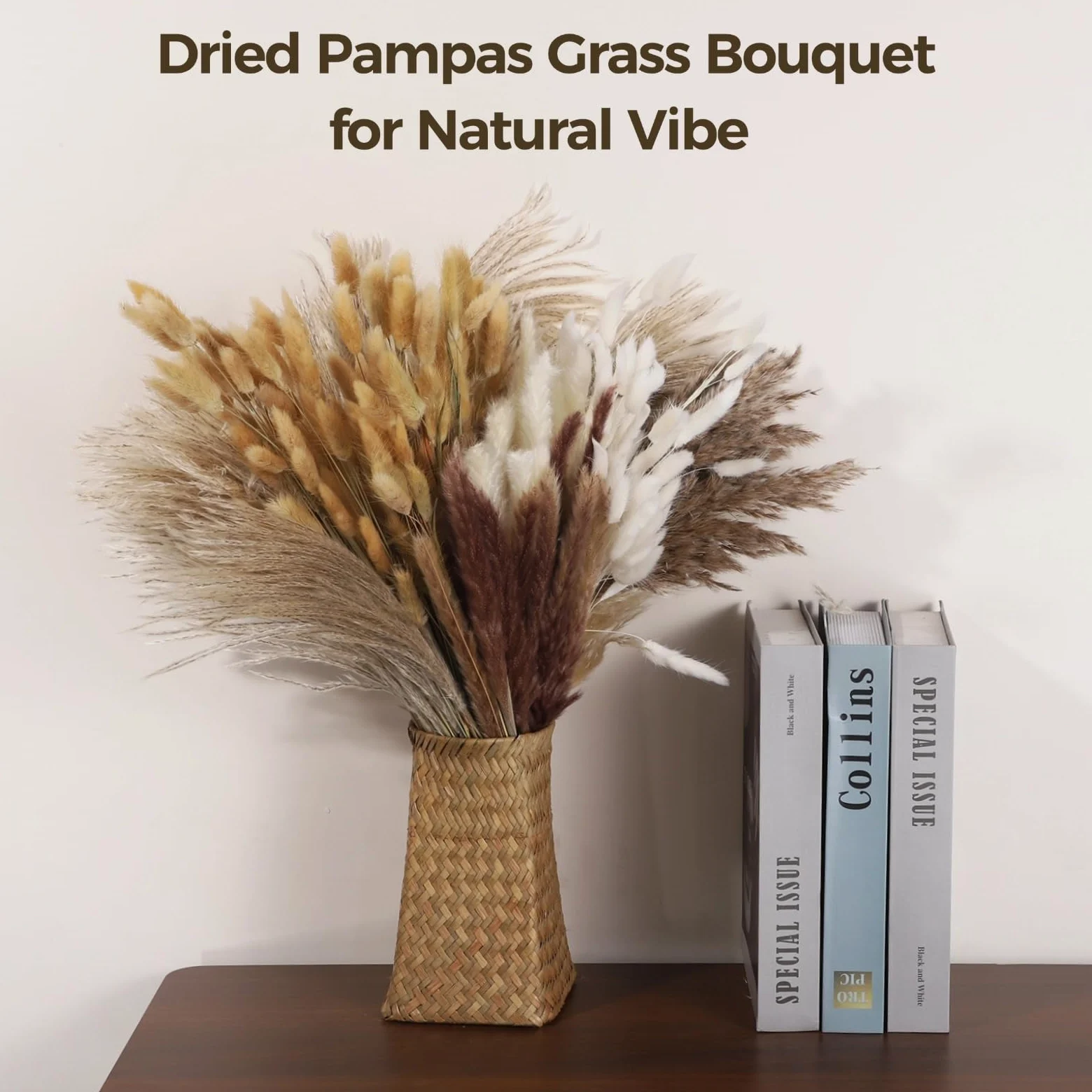 Lot de 300 herbes de la pampa séchées, eucalyptus et queue de lapin, décoration bohème de mariage et de salon