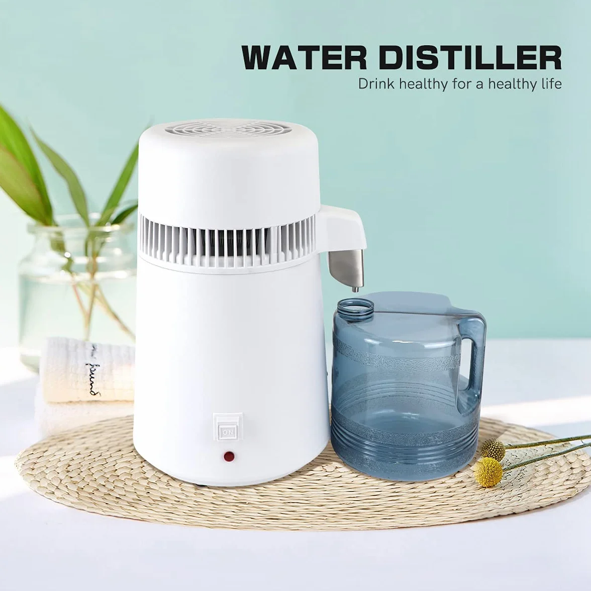 Distillateur d’Eau Professionnel, 750W Purificateur d'eau avec Bouteille Collecte pour Maisons, Bureaux, Laboratoires, Hôpitaux, Cliniques Dentaires