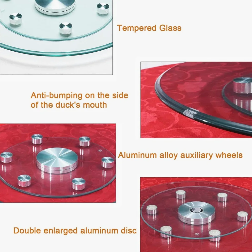 Plateau Tournant Transparent Grand, Plateau De Service Rotatif Robuste avec Roue Auxiliaire, Rond 60cm/70cm/80cm/85cm/90cm/100cm Plateau Rotatif en Verre Trempé (Size : 90cm/36in)