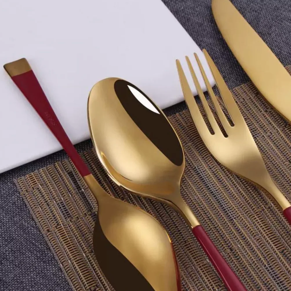 Ensemble de Couverts 4 pièces Couteau Fourchette cuillère en Acier Inoxydable Ensemble d'argenterie Miroir Poli Ensemble de Couverts hôtel Western dîner fourchettes