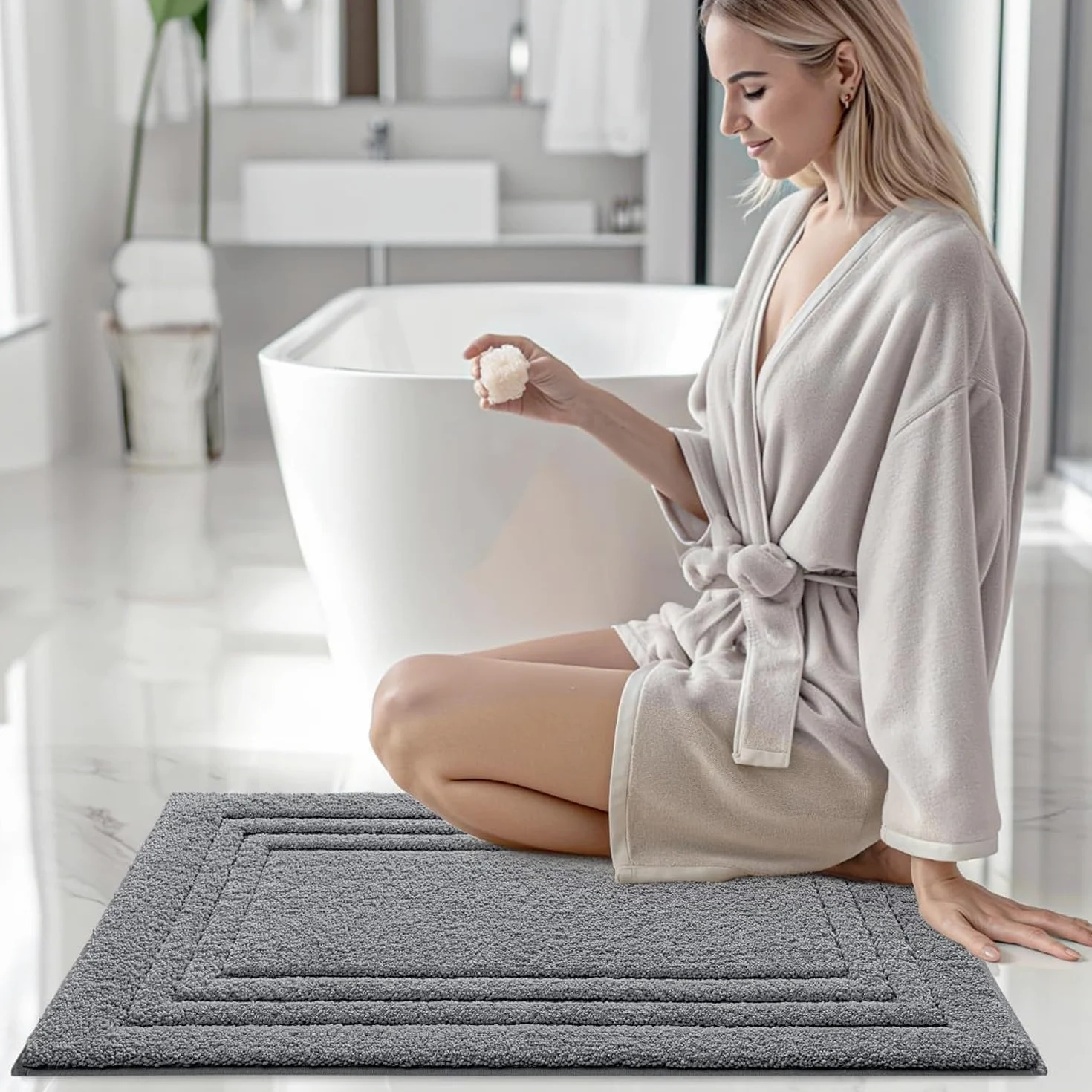 DEXI Tapis Salle de Bain Antiderapant 60 x 90 cm, Microfibre Moelleux et Absorbante, Doux et Confortable, Lavable en Machine, pour Douche, Baignoire, Toilettes, Gris foncé