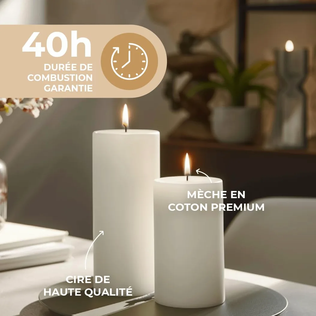 Horeca Candles - Bougies Piliers - Ivoire - Ø 6 x 12 cm - Lot de 18 Bougies Décoratives pour la Maison - Longue Durée 40 Heures - Cire Non Parfumées - Sans goutte - Sans fumée - Qualité RAL