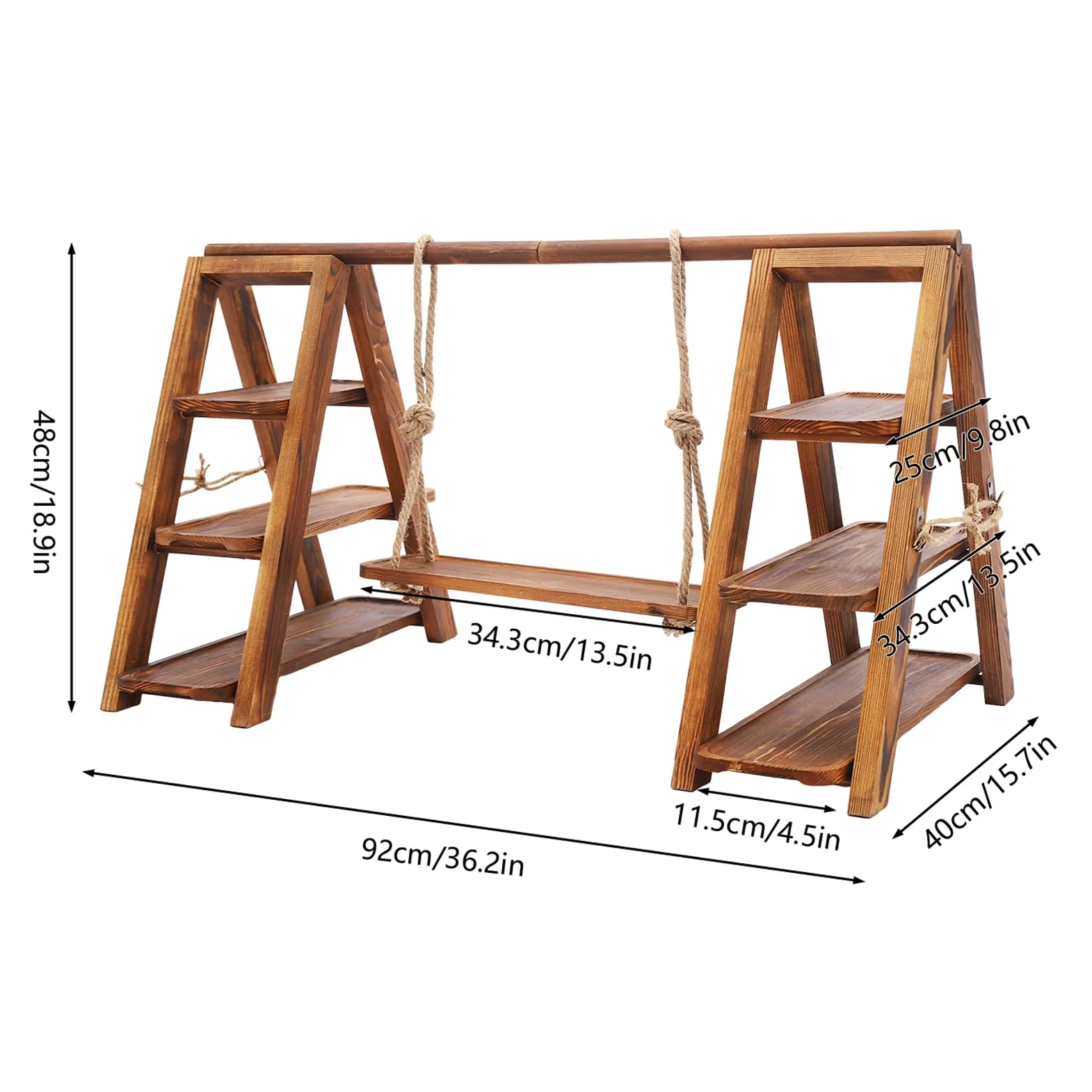 Plateau de service en bois - Présentoir à dessert en bois à 3 étages - Échelle de service rustique graduée - Support à dessert de ferme - Pour gâteaux, collations, fruits, chips