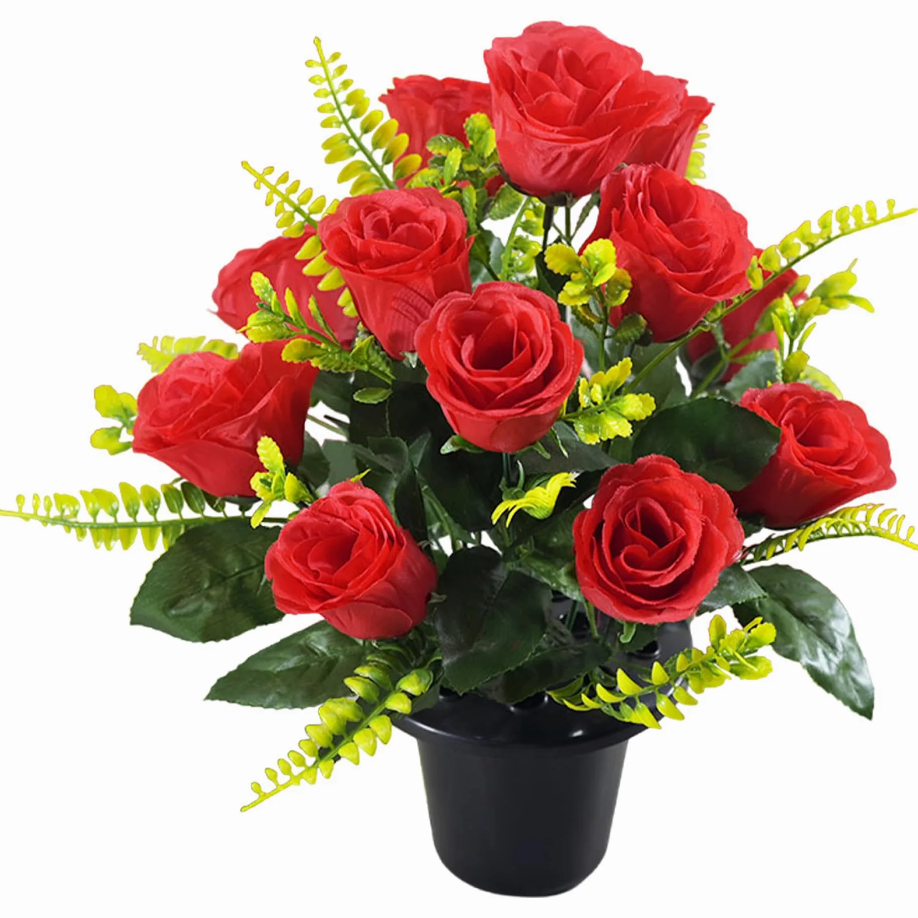 Fleurs de cimetière avec Roses de cimetière en Pot nécessitant Peu d'entretien avec têtes Fleurs en Tissu Soie, Roses artificielles pour Tombe, et funérailles.