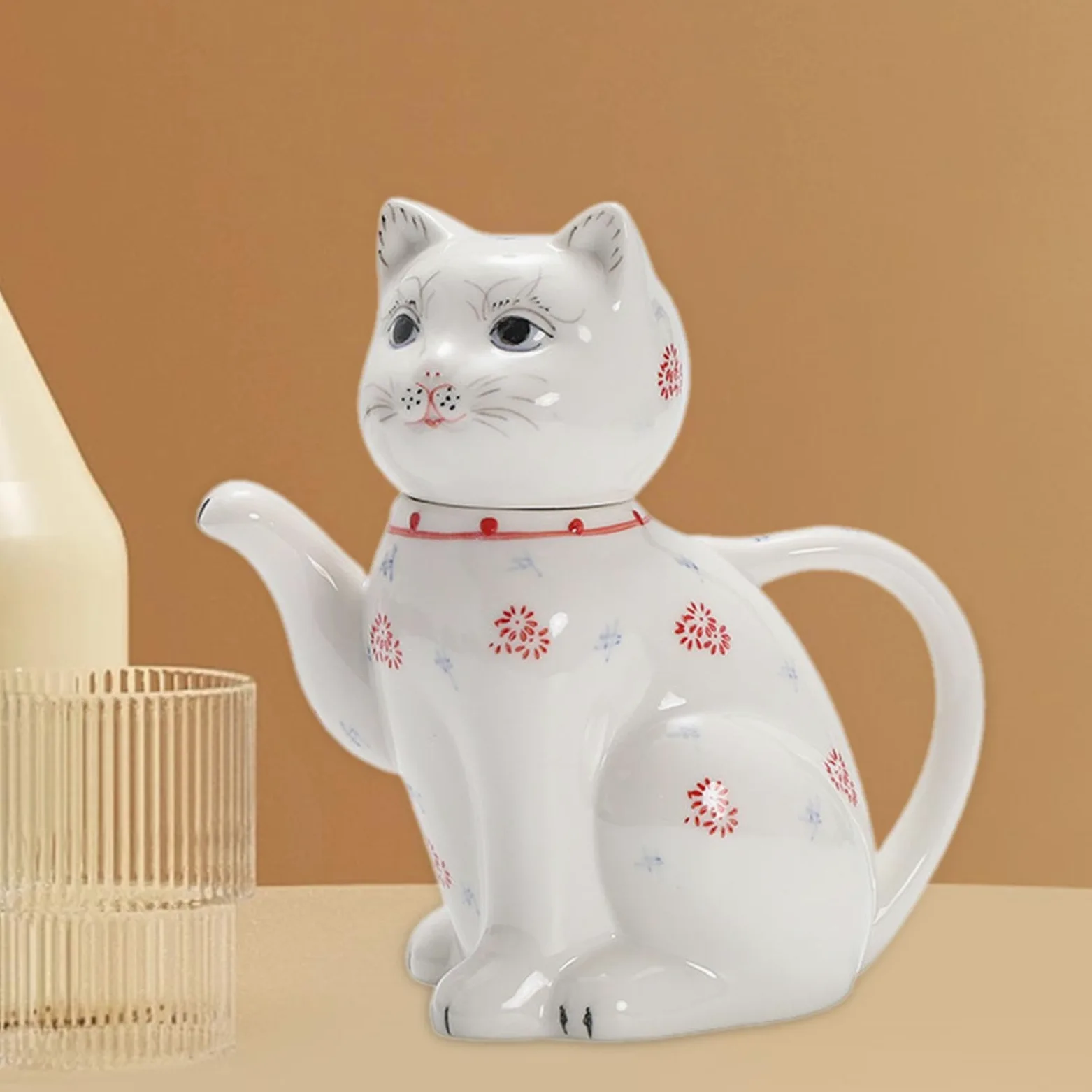 F Fityle Adorable théière en forme de chat, pichet à thé, réutilisable, robuste, en céramique, pour Restaurant, eau froide, café,