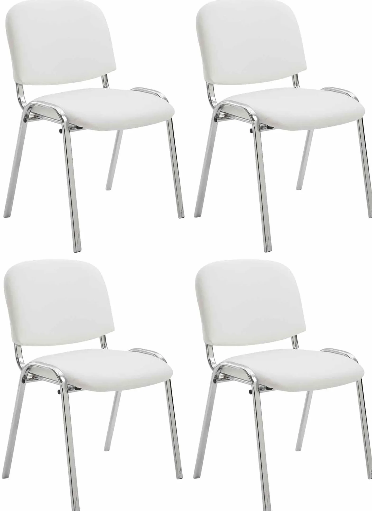 CLP Lot de 4 Chaises De Conférence Ken en Similicuir I Chaise Visiteur avec Piétement en Métal Chromé, Couleur:Blanc