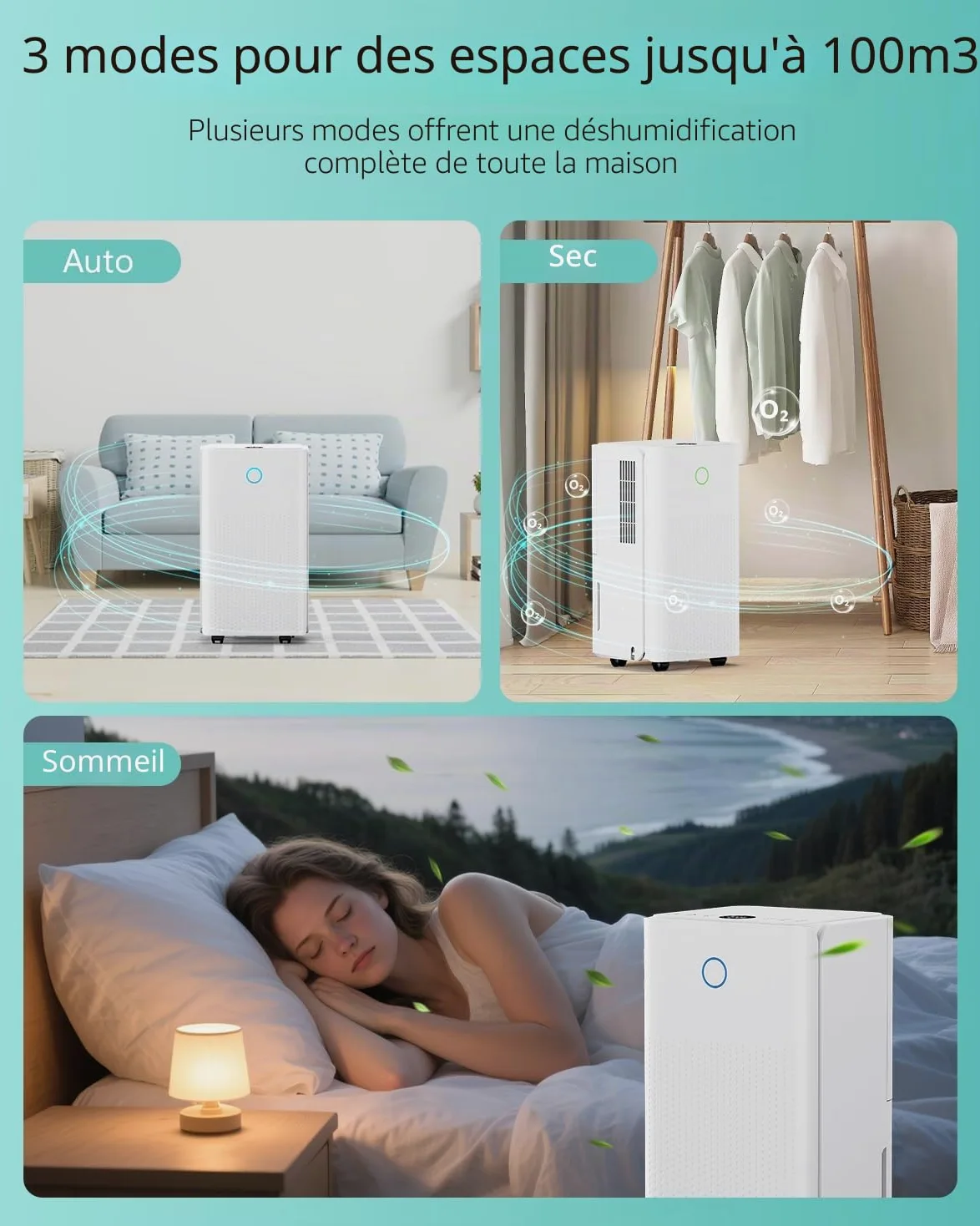 Déshumidificateur Électrique 12L/Jour avec Compresseur, 3 Modes, Silencieux et Basse Consommation, Drainage Continu, Réservoir 2,2 L, Minuterie 24 h, Deshumidificateur d Air pour Maison