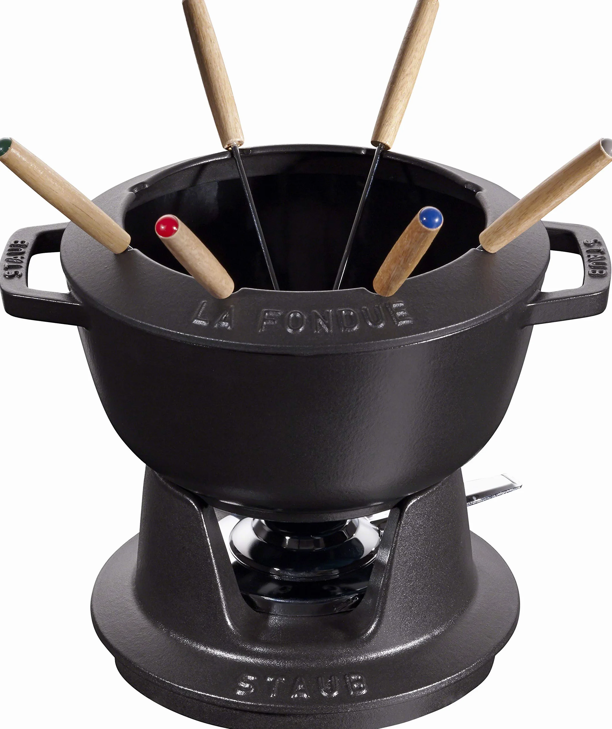 STAUB Service à Fondue en Fonte, avec 6 Fourchettes à Fondue, Pour Fondue Savoyarde, Bourguignonne et au Chocolat, Ø 20 cm, Noir Mat