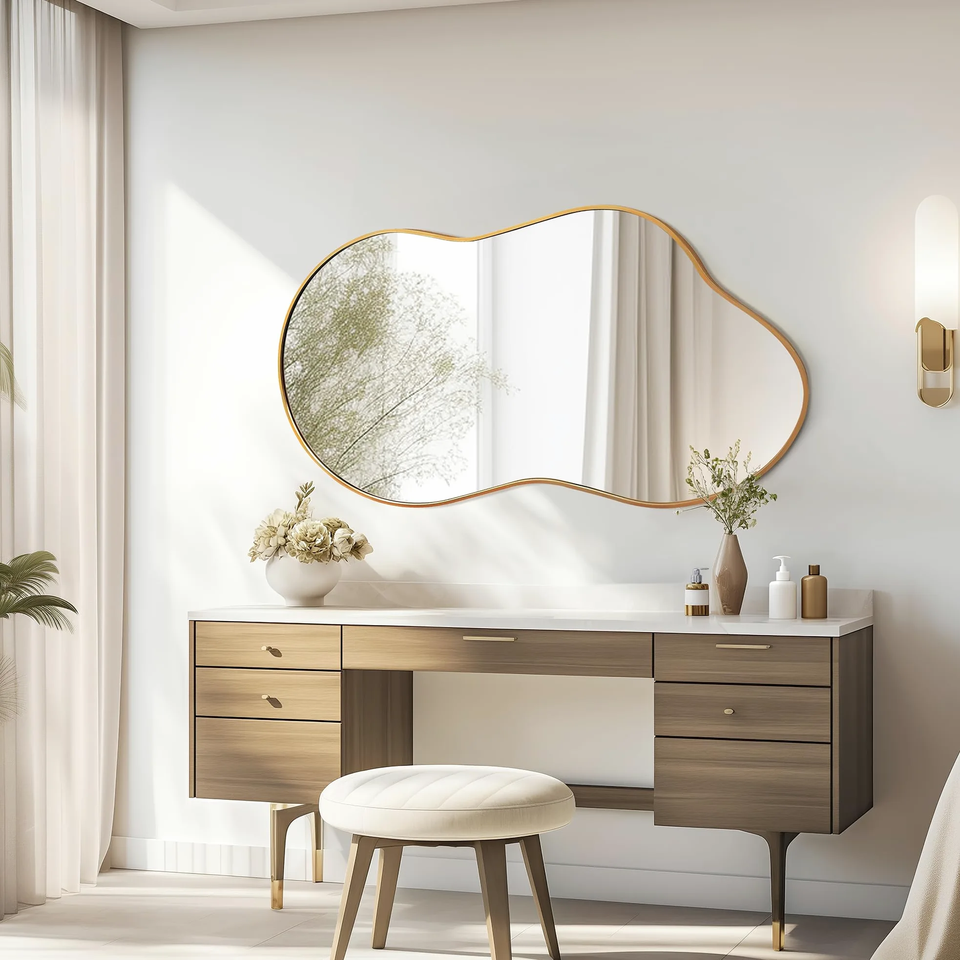 Miroir Mural Irrégulier, Miroir Décoratif Asymétrique avec Cadre en Alliage d’Aluminium Qualité Aviation pour Salle de Bain, Chambre, Salon, Entrée