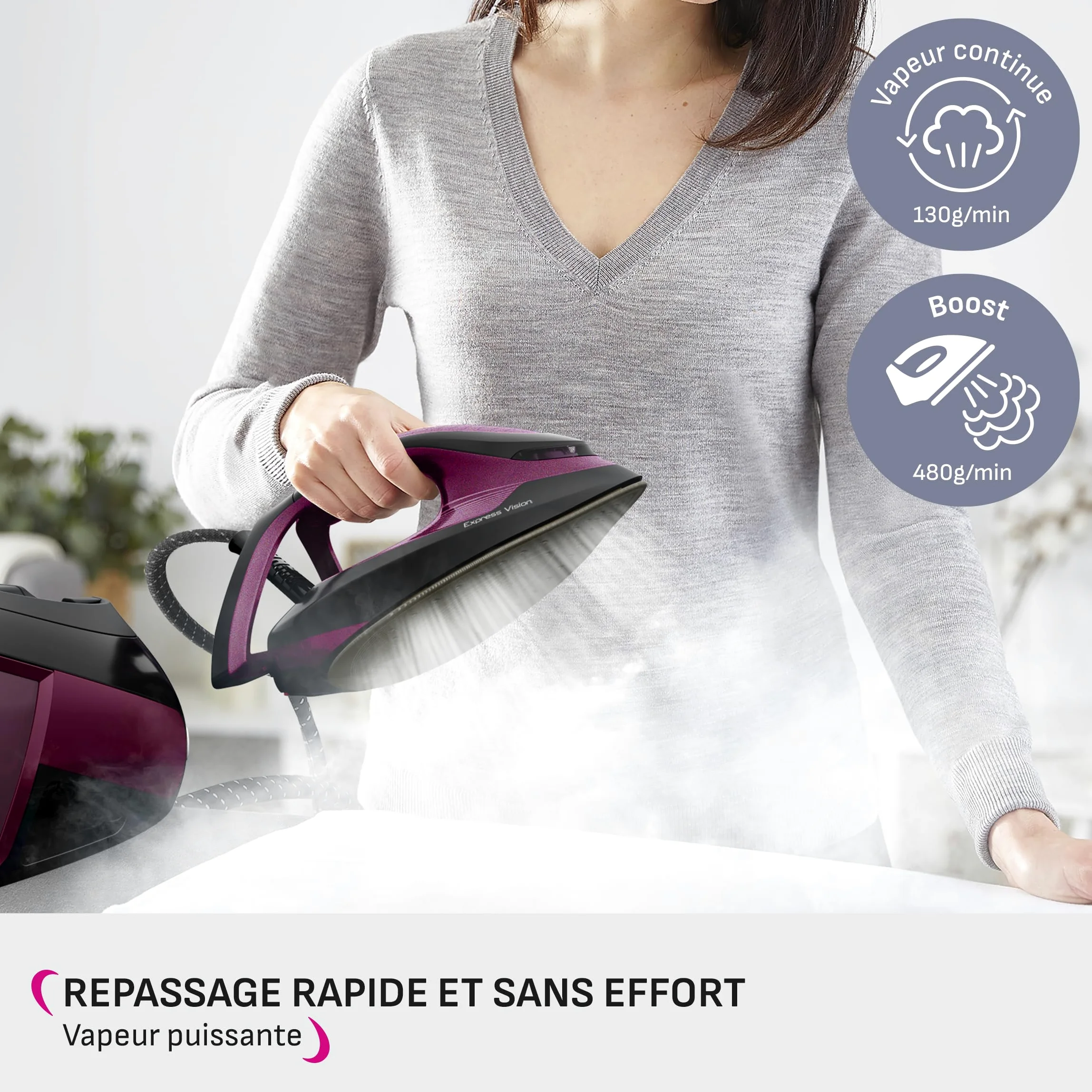 Calor Express Power Vision, Centrale Vapeur Classique, Débit vapeur 480 g/min, Sans réglage, Technologie LED Vision, Fabriqué en France, SV8152C0