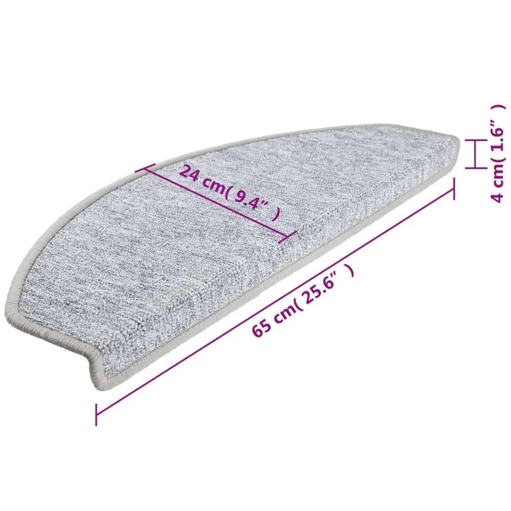 vidaXL 15x Tapis d'Escalier Tapis de Marche d'Escalier Protection d'Escalier Surface Antidérapante Intérieur Maison Gris Clair 65x24x4 cm
