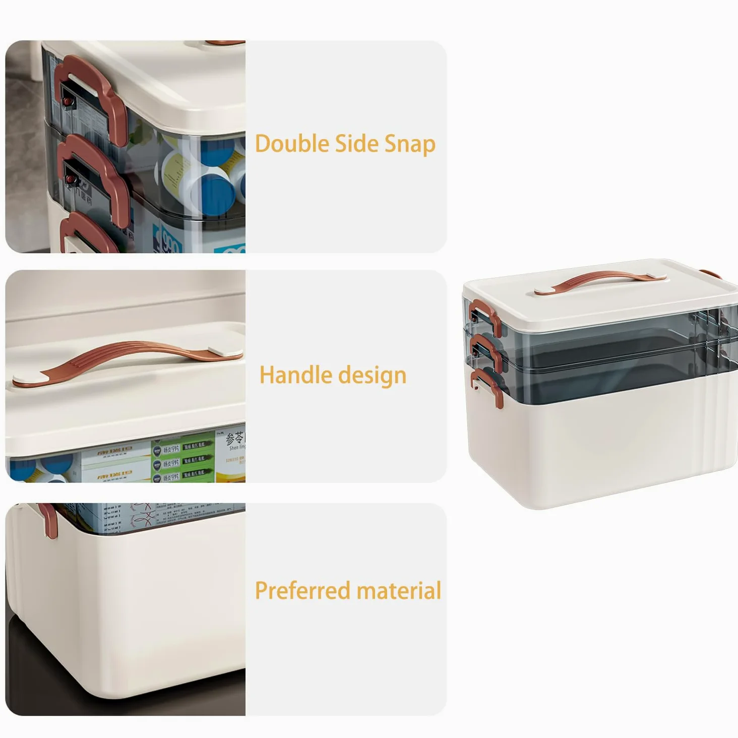 Boîte Pharmacie Rangement,Multi-Couches avec Poignée,pour Bijoux,Médicaments, Cosmétiques(Blanc)