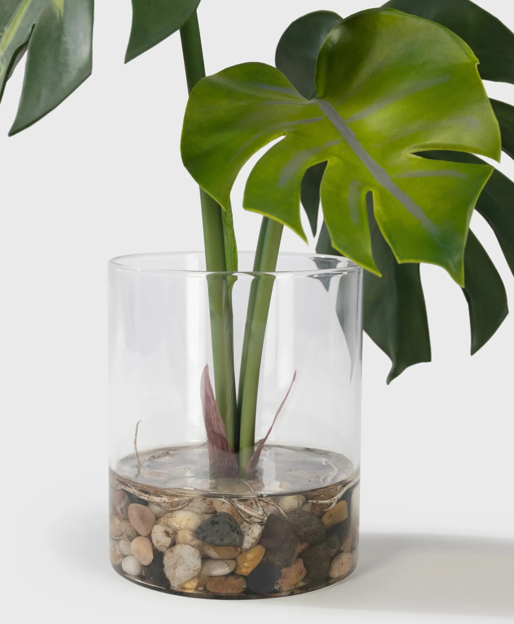 SUNPRAIRIE Plante artificielle réaliste en pot transparent avec de l'eau artificielle, larges feuilles de monstera, plantes artificielles d'intérieur et d'extérieur