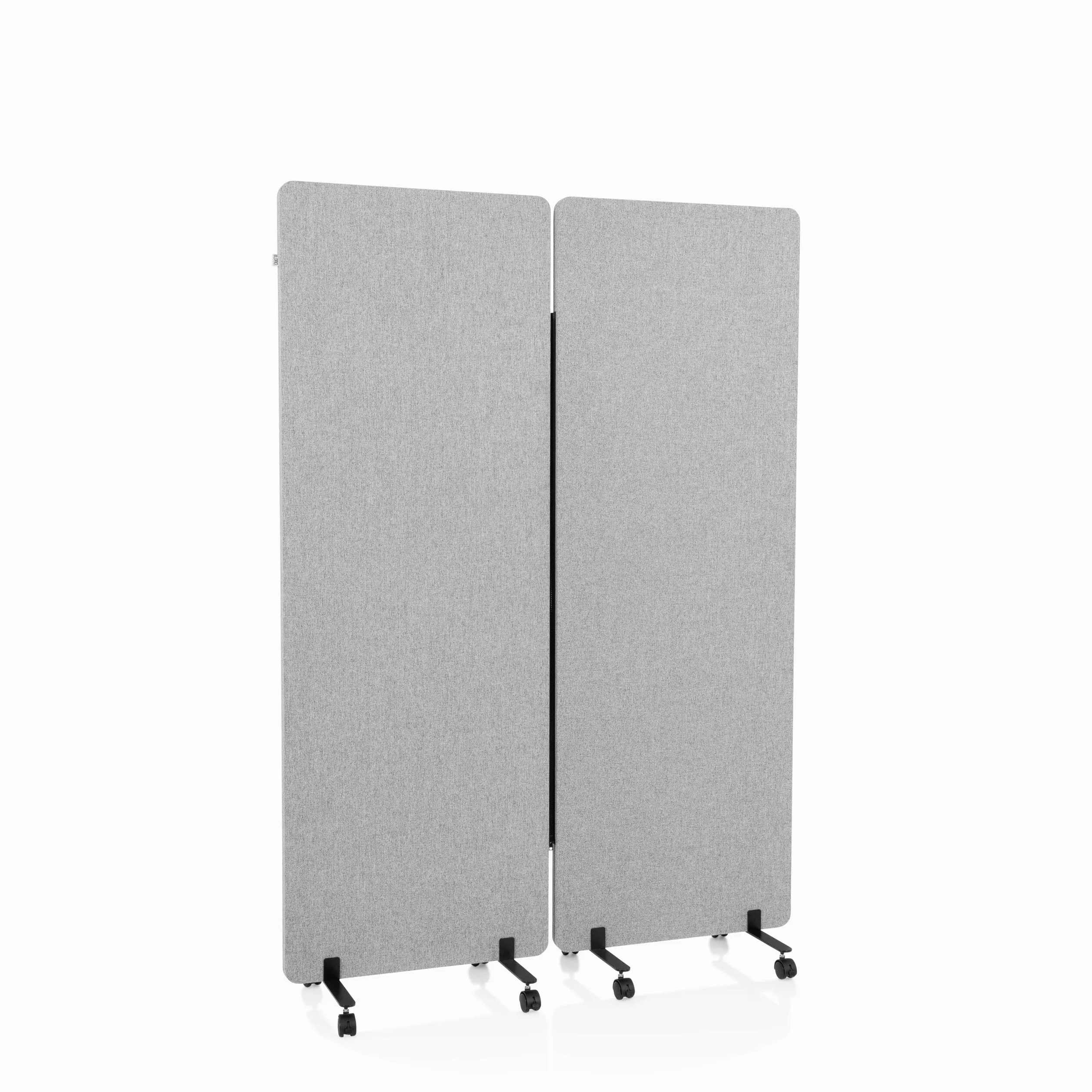 hjh OFFICE 891001 Cloison de Séparation Acoustique Mobiles FLEXMIUT 177 x 60 cm, Lot de 2, Paravent avec roulettes et Patins, Tissu Gris Clair